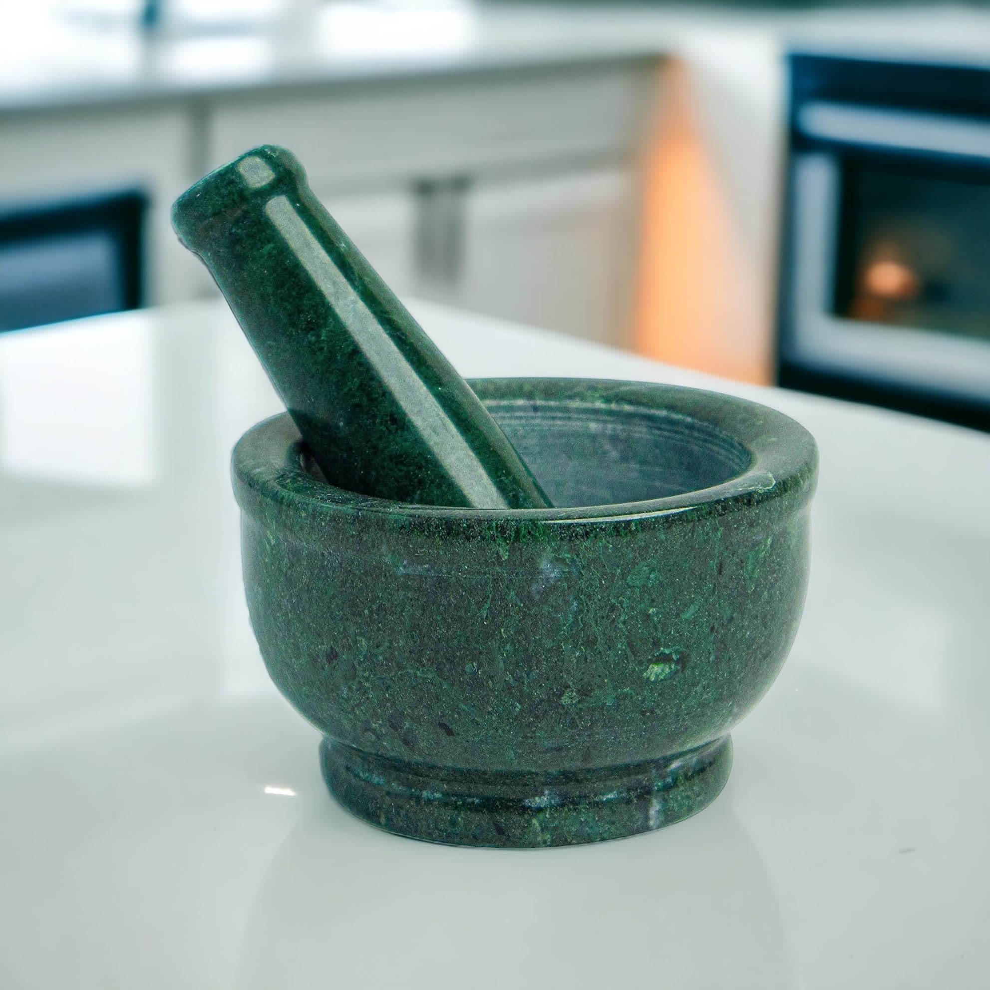 Pooja CreationGreen (Dark Green ) Mortar Pestle Marble Granite Okhli Style, Mixer Grinder Chopper Set For Home Use Unique Item - 3.8 Inch
