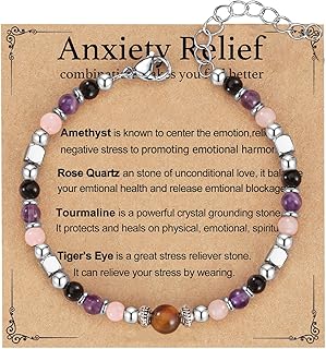 Triple Threat Protection Anxiety Relief Gifts for Women,Natural Healing Crystal Bracelet Evil Eye Jewelry