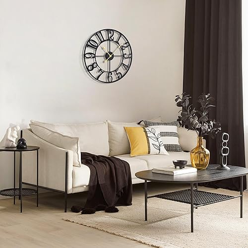 Miniatura 6 de Relojes de pared grandes para decoración de sala de estar, 16 pulgadas, redondo, de metal negro, silencioso, sin tictac, funciona con pilas, números