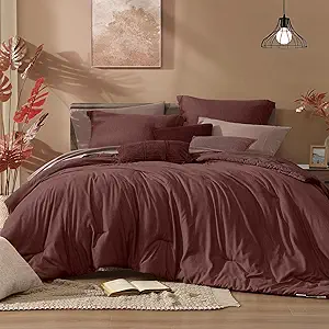 Monbix Full Size Comforter Set, Dark Red Bedding Comforter for Full Size Bed Set Reversible, Bedding Sets Full 7 Pieces, Cationic Dyeing Bed in a Bag with Comforter, Sheets, Pillowcases & Shams