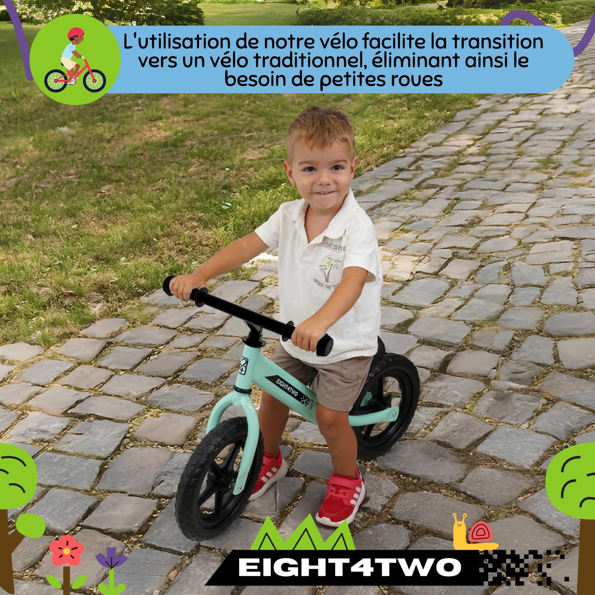 EIGHT4TWO Vélo sans pédales pour enfant 2, 3, 4 et 5 ans, idéal pour équilibre, jouets pour enfants de 2, 3, 4 et 5 ans.