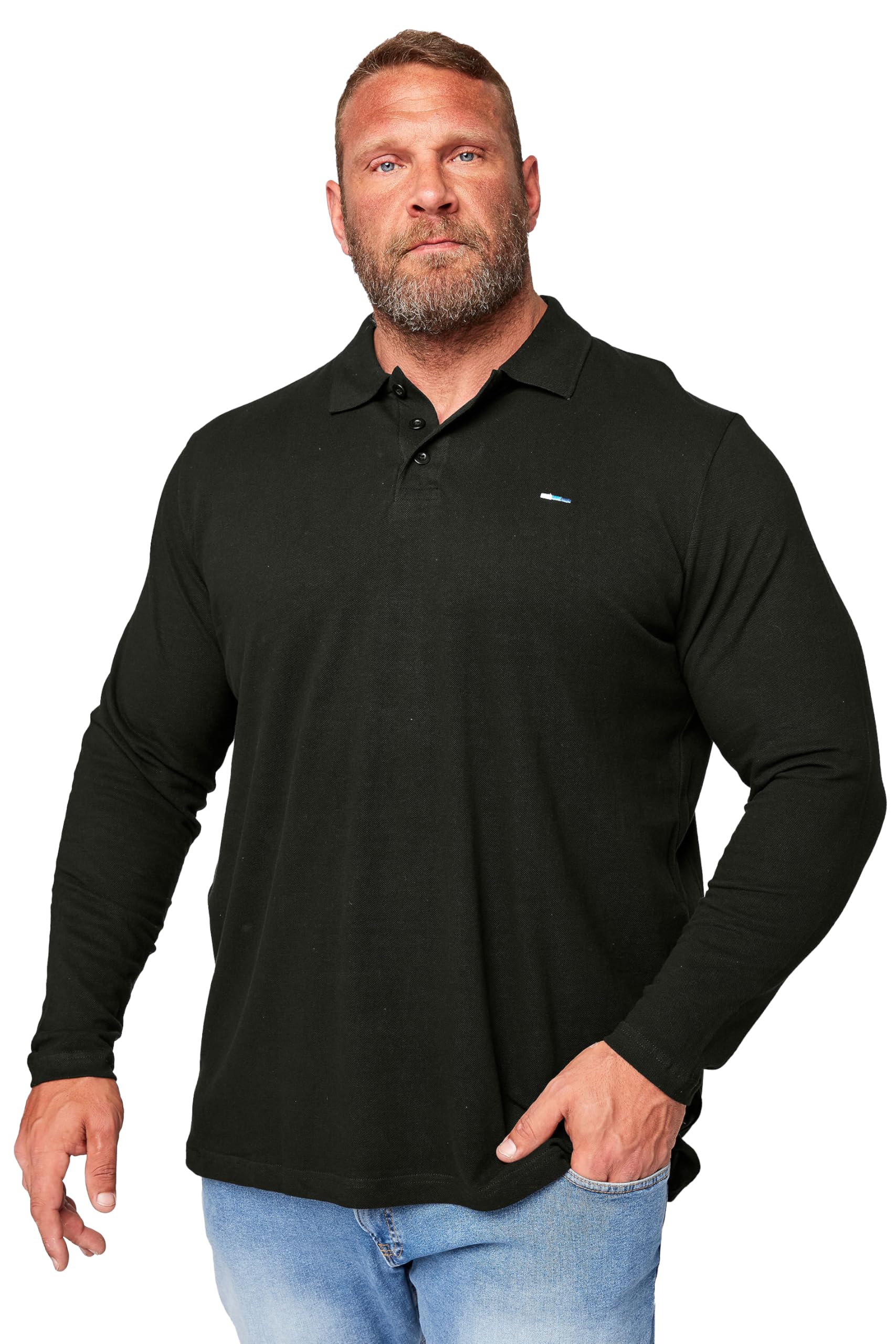 Badrhino Men's Black Big & Tall Long Sleeve Core Polo Shirt - Plus Size Curve