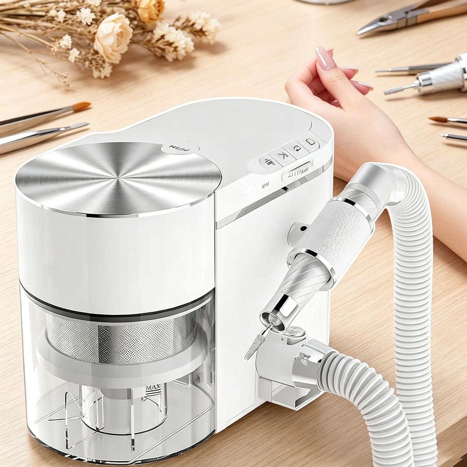 GLWABOMARS 2-in-1 Nail Dust Collector & 30000RPM Nail Drill Machine, Quiet 1.5KPa Strong Suction Nail Dust Extractor, Portable Professional Manicure Tool for Salon & Home Use