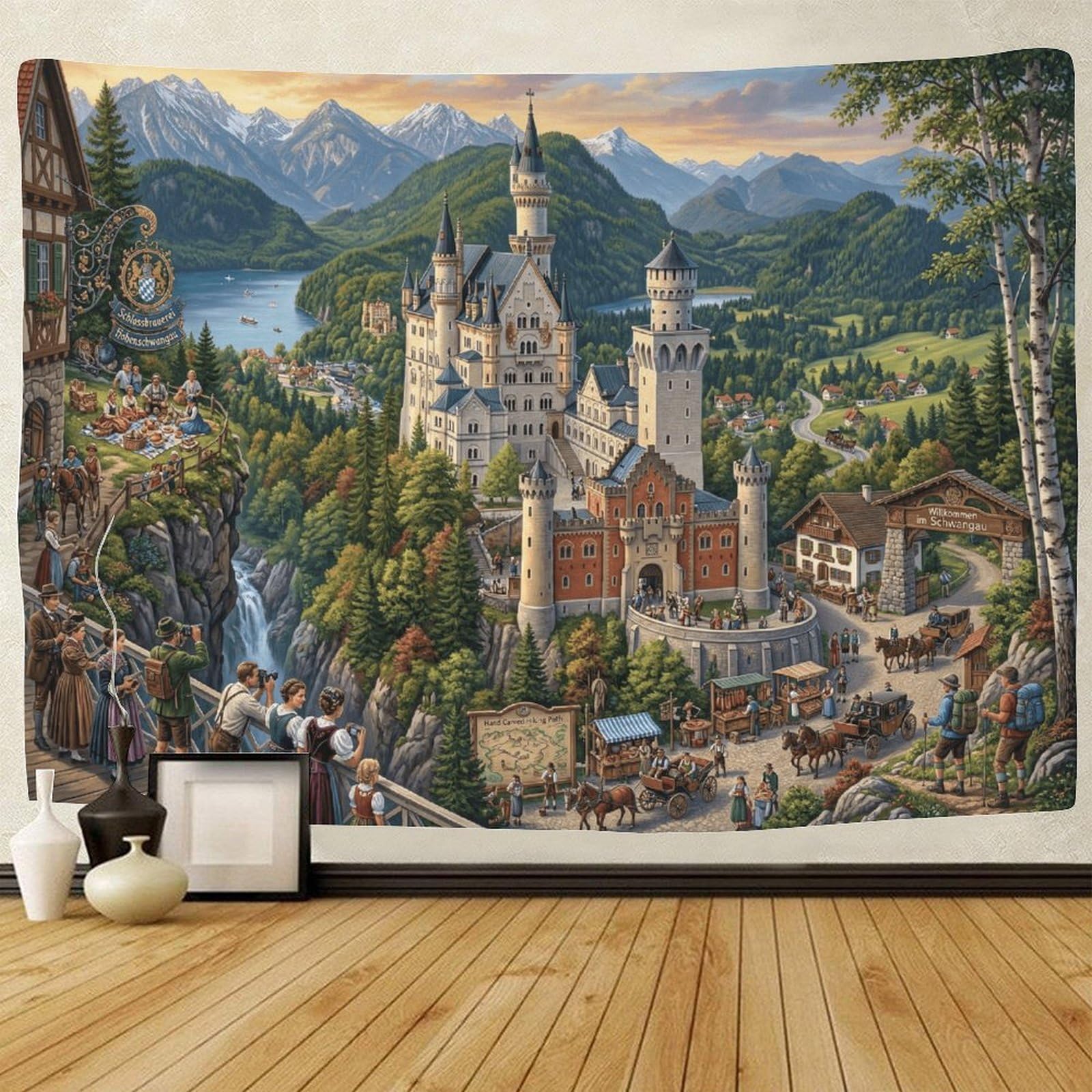ASDFGHJKLZA Neuschwanstein Castle Wall Art Decor 3D Print Tapestry for Bedroom Tapestries Poster Curtain Bedroom College Dorm 70cmx100cm