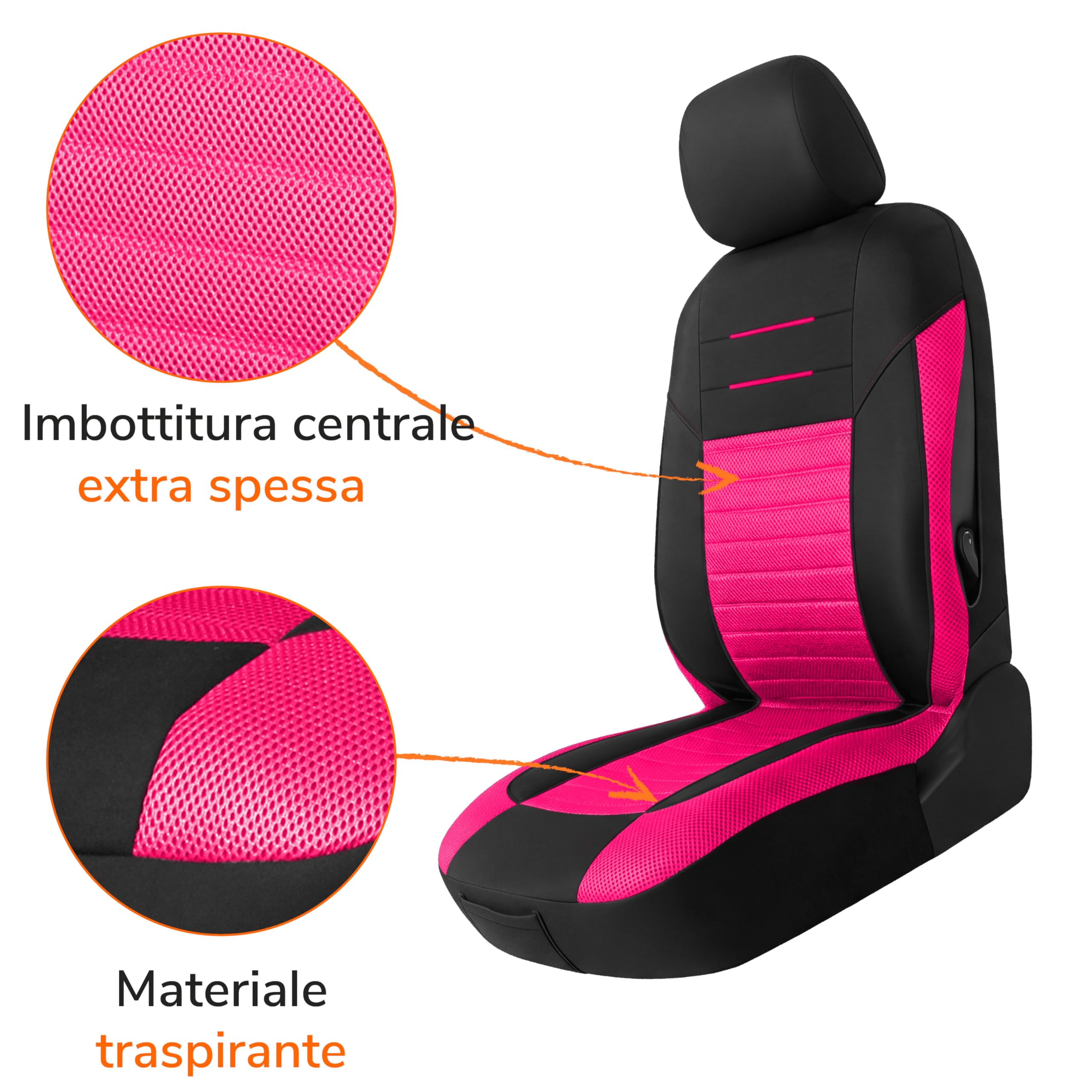 Upgrade4cars Set Coprisedili Universale Versione 2026 | Coperture per Anteriore e Sedile Posteriore in Rosa | Accessori Interno Auto Decorazione