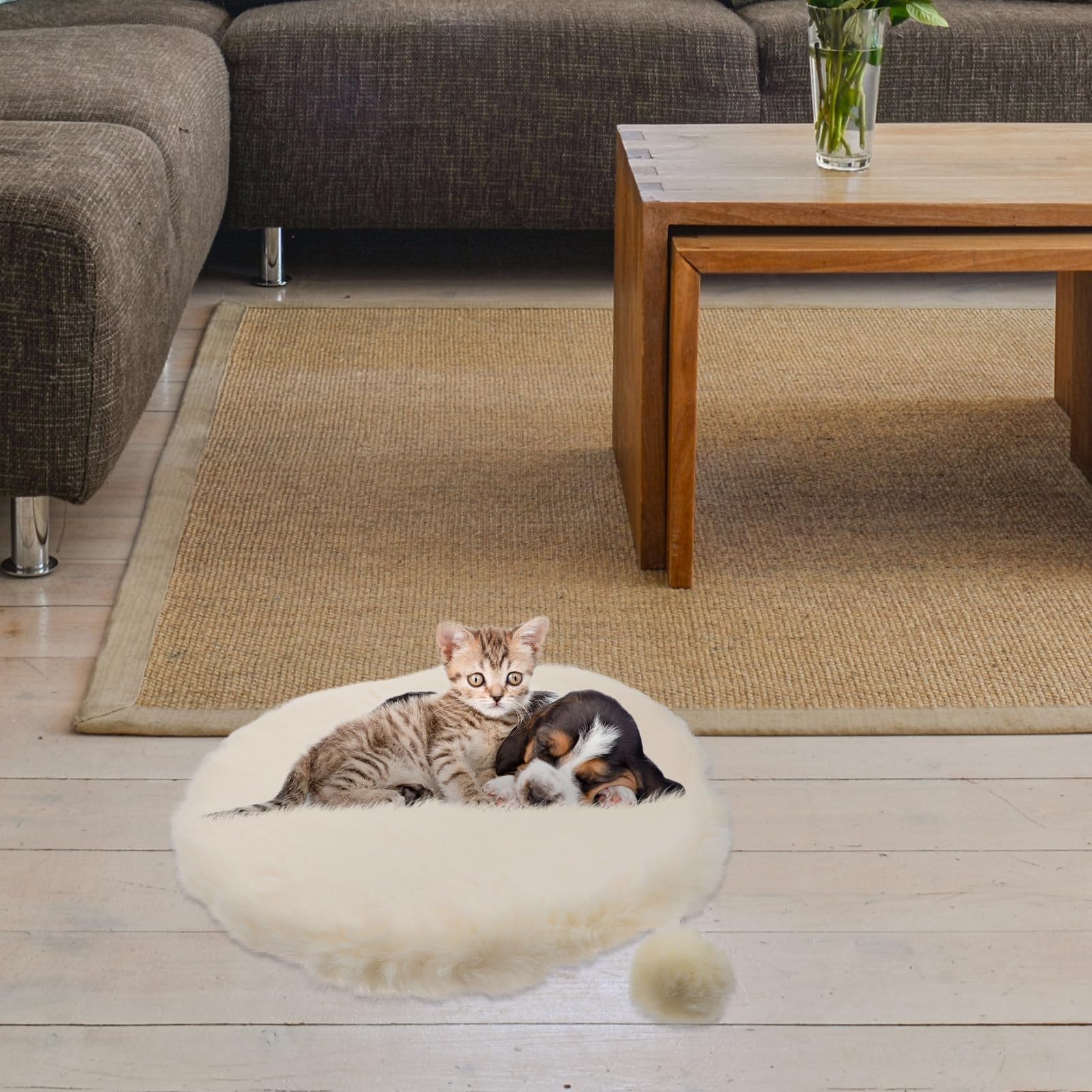 Toyvian Materassino Gatto in Peluche Bianco Funzione Antiscivolo, Cuscino Riscaldante per Dormire e Relax del Gatto, per Kit e Momenti di Gioco