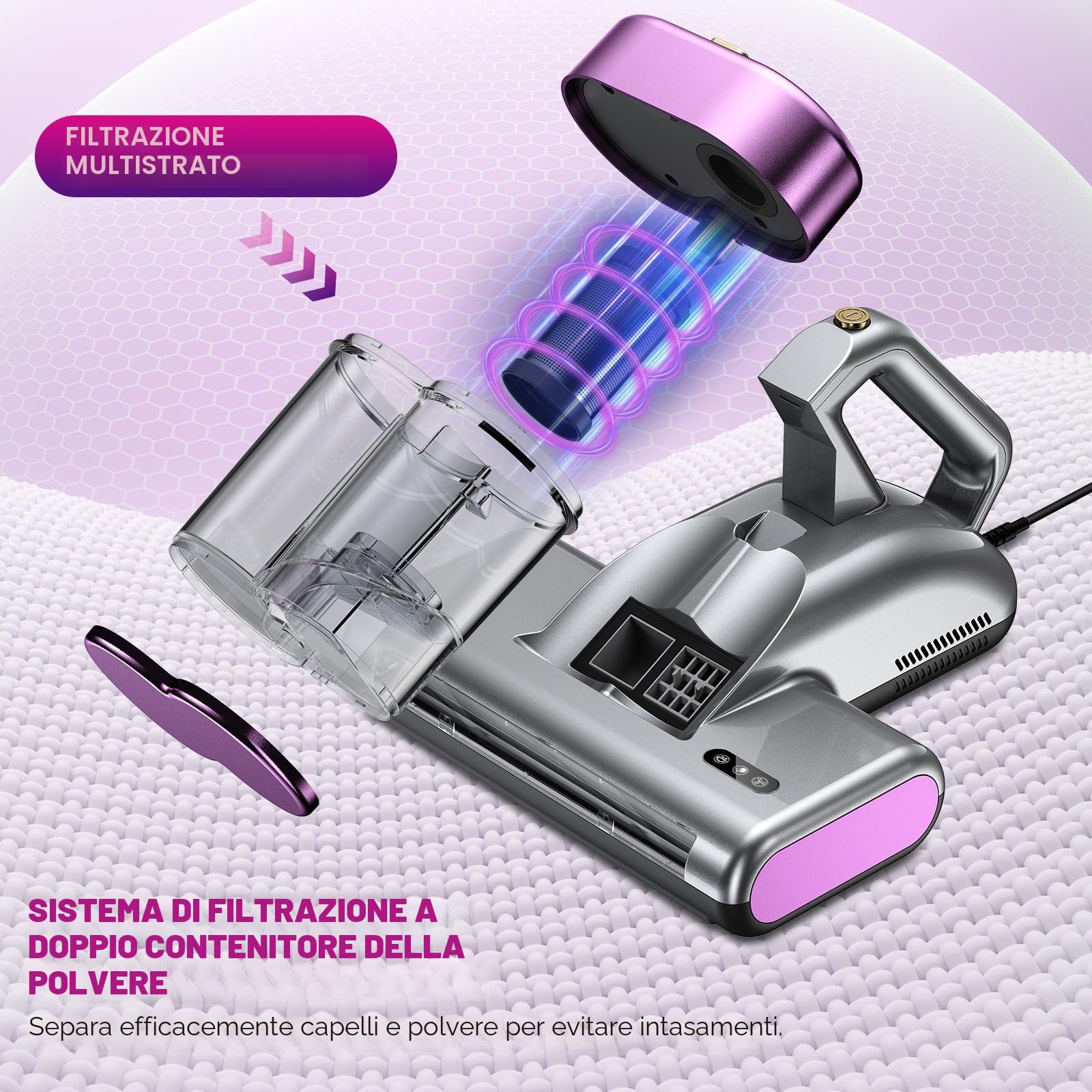 Battimaterasso Aspiratore per Materassi con Luce UV,500W 16kpa Aspirapolvere per Materassi con Riscaldamento Aspira Materasso Antiacaro Rimuove il 99,9% Degli Allergeni