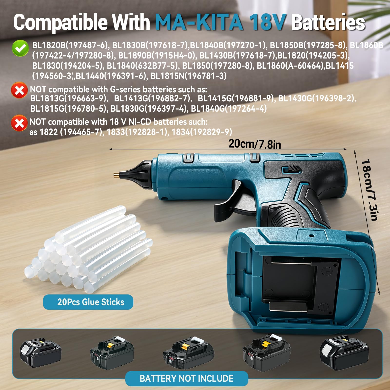 Bezprzewodowy pistolet do klejenia na gorąco do Makita 18 V (bez baterii