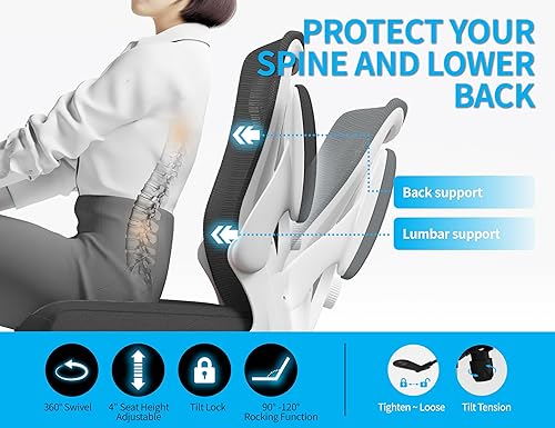 Miniatura 6 de Silla de oficina ergonómica silla de escritorio de malla con soporte lumbar ajustable de 330 libras de respaldo alto, sillas de oficina grandes y