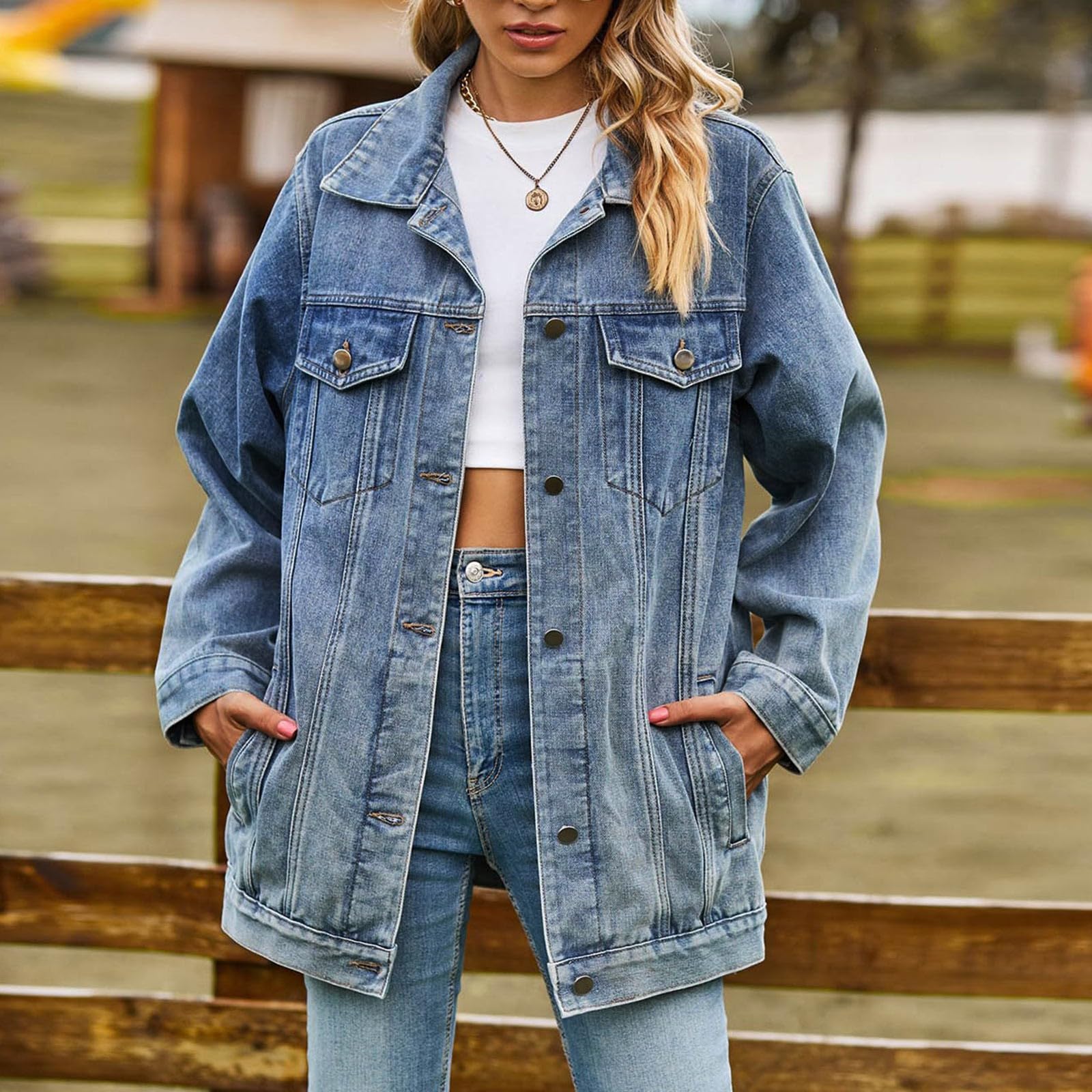 Genérico Cazadoras Vaqueras Mujer - Chaqueta Vaquera con Capucha Estilo Informal Estilo Urbano para Uso Diario CóModa Y VersáTil