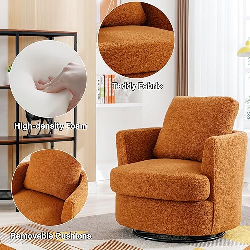 Miniatura 24 de Silla giratoria decorativa, sillas giratorias redondas de felpilla de 31.9 pulgadas de ancho para sala de estar, cómoda y moderna silla giratoria de