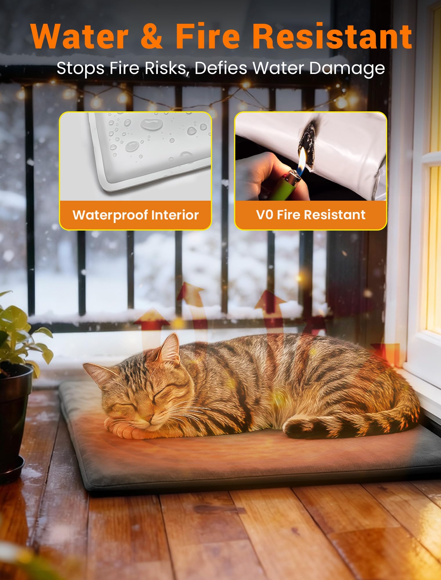 PETNF Tappetino riscaldante per animali domestici per gatti e cani, controllo automatico della temperatura da 38 a 42 °C, impermeabile e ignifugo, per cuccia per cani/posto auto coperto, adatto per