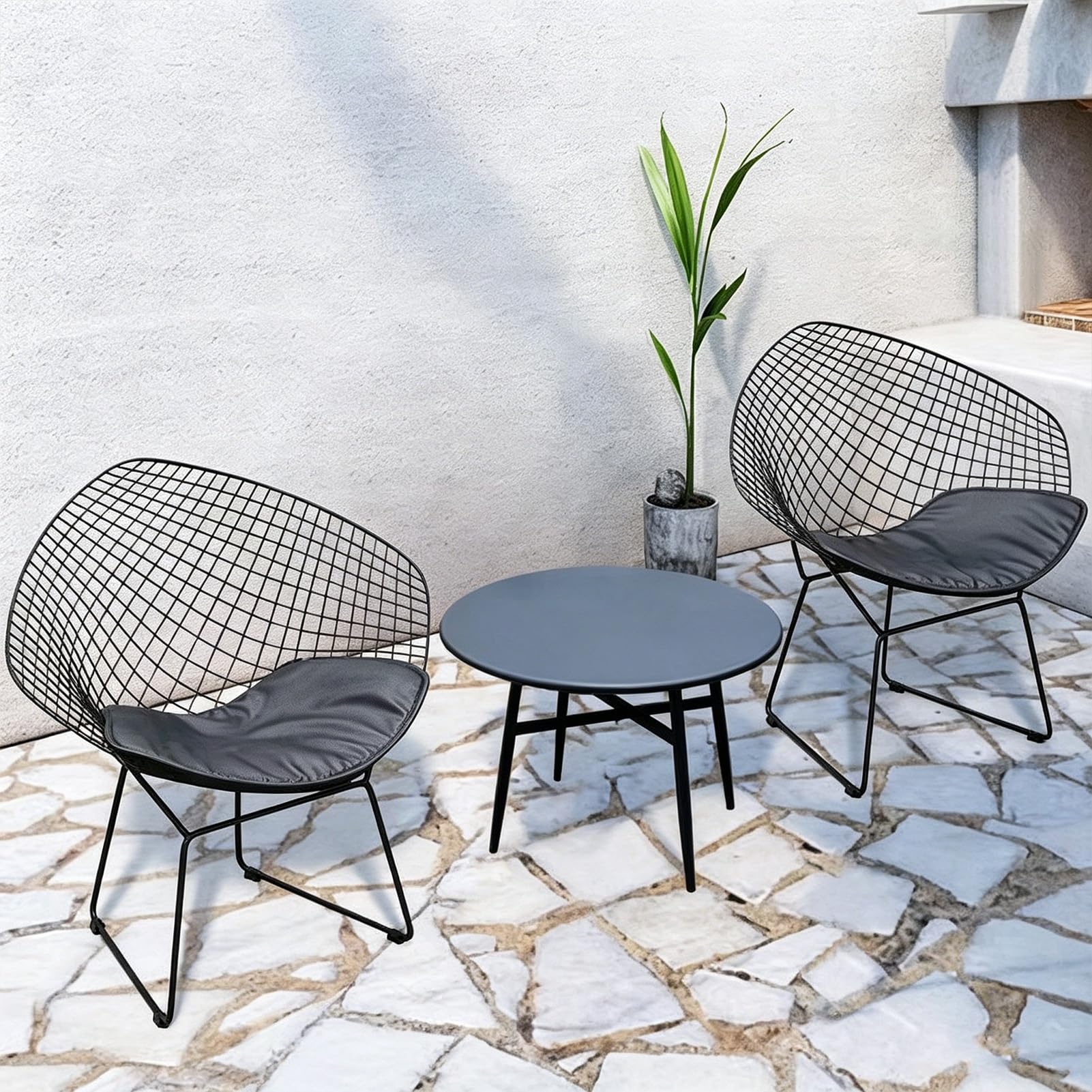 Juego de muebles de hierro for exteriores con mesa y sillas negras para balcones pequeños