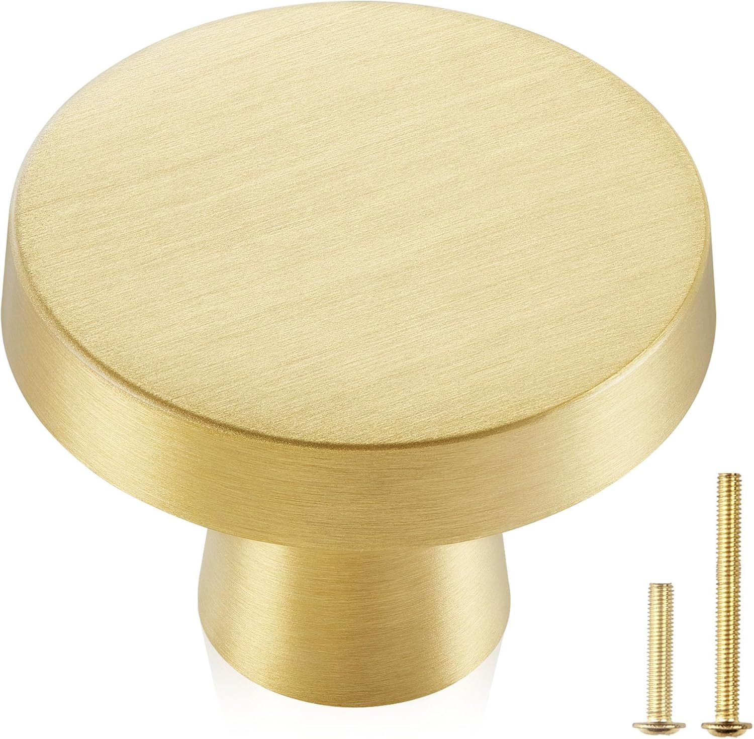 QOGRISUN 5-Pack Solid Brass Cabinet Knobs, Circular Gold Knobs for Dresser Drawer,1-1/4-Inch Diameter, Round Cabinet Pulls, Brushed Brass Finishcc