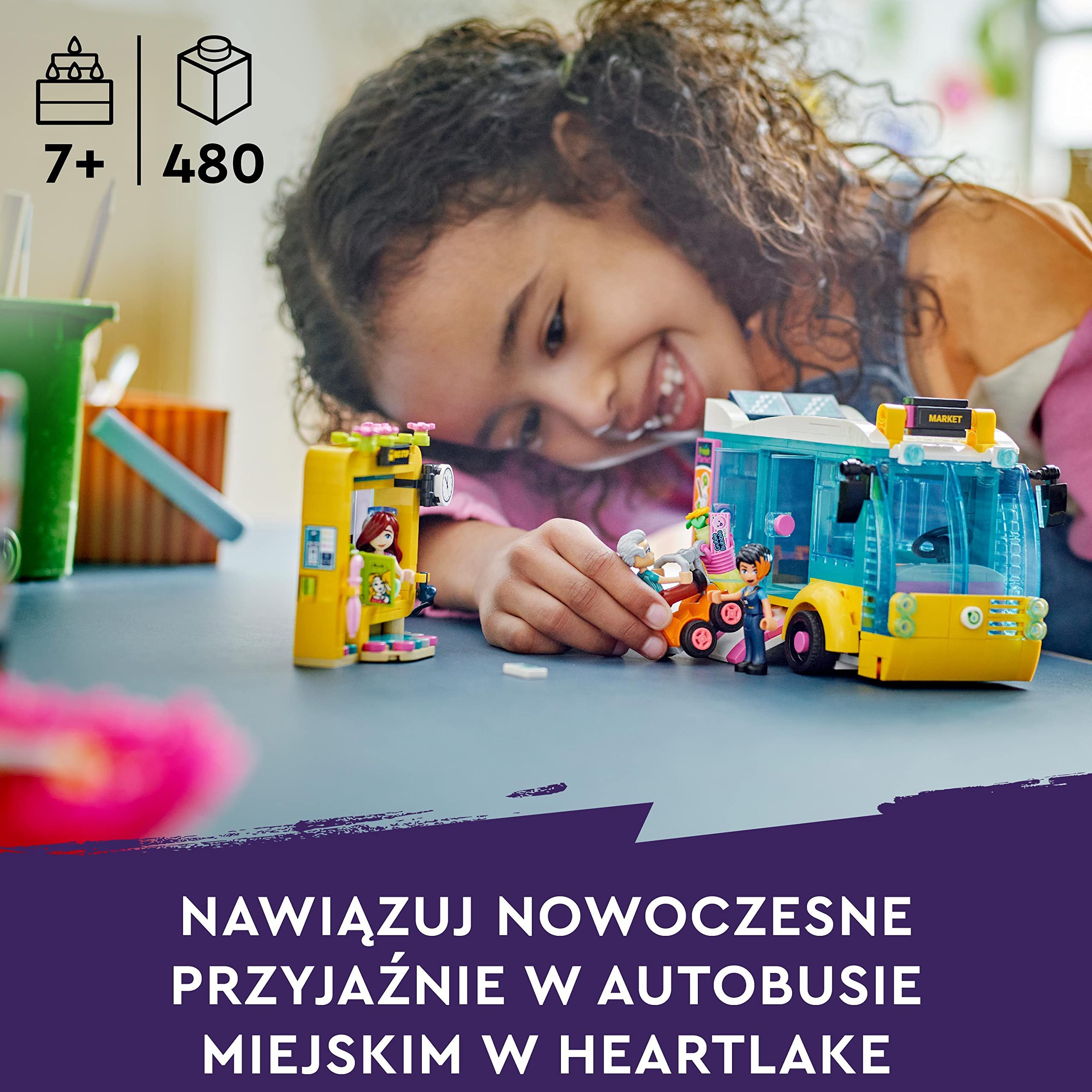 LEGO Friends Autobus miejski z Heartlake, Pojazd z Klocków z Minilaleczką Paisley, Zabawka dla 7-latka, Pomysł na Prezent dla Dziewczynki i dla Chłopca, 41759
