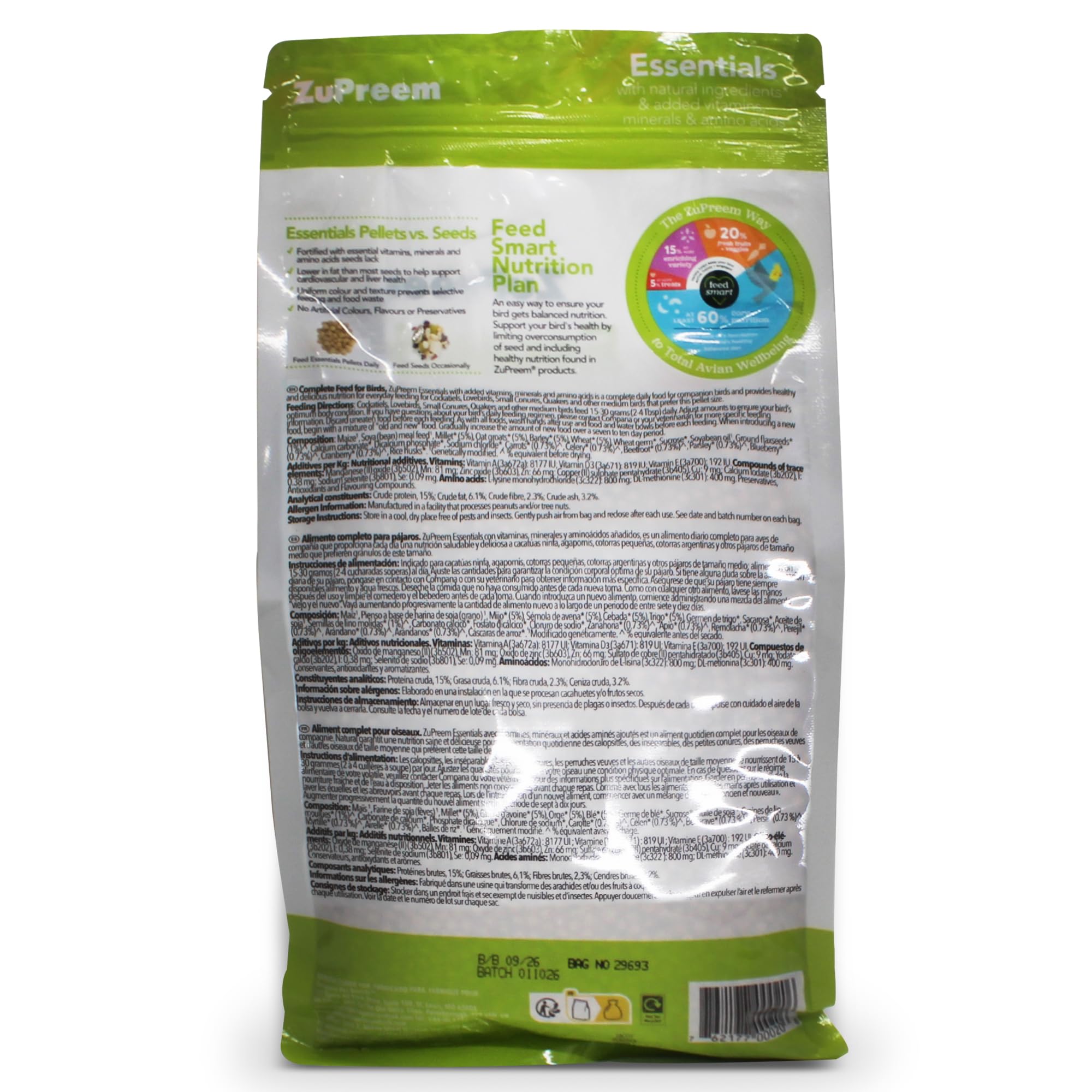 Zupreem Essentials karma dla ptaków domowych - naturalne składniki - karma dla ptaków odpowiednia dla zakochanych ptasiów, kakadu NINFA, argentyńskich Cotorras i innych średnich ptaków - 1 kg
