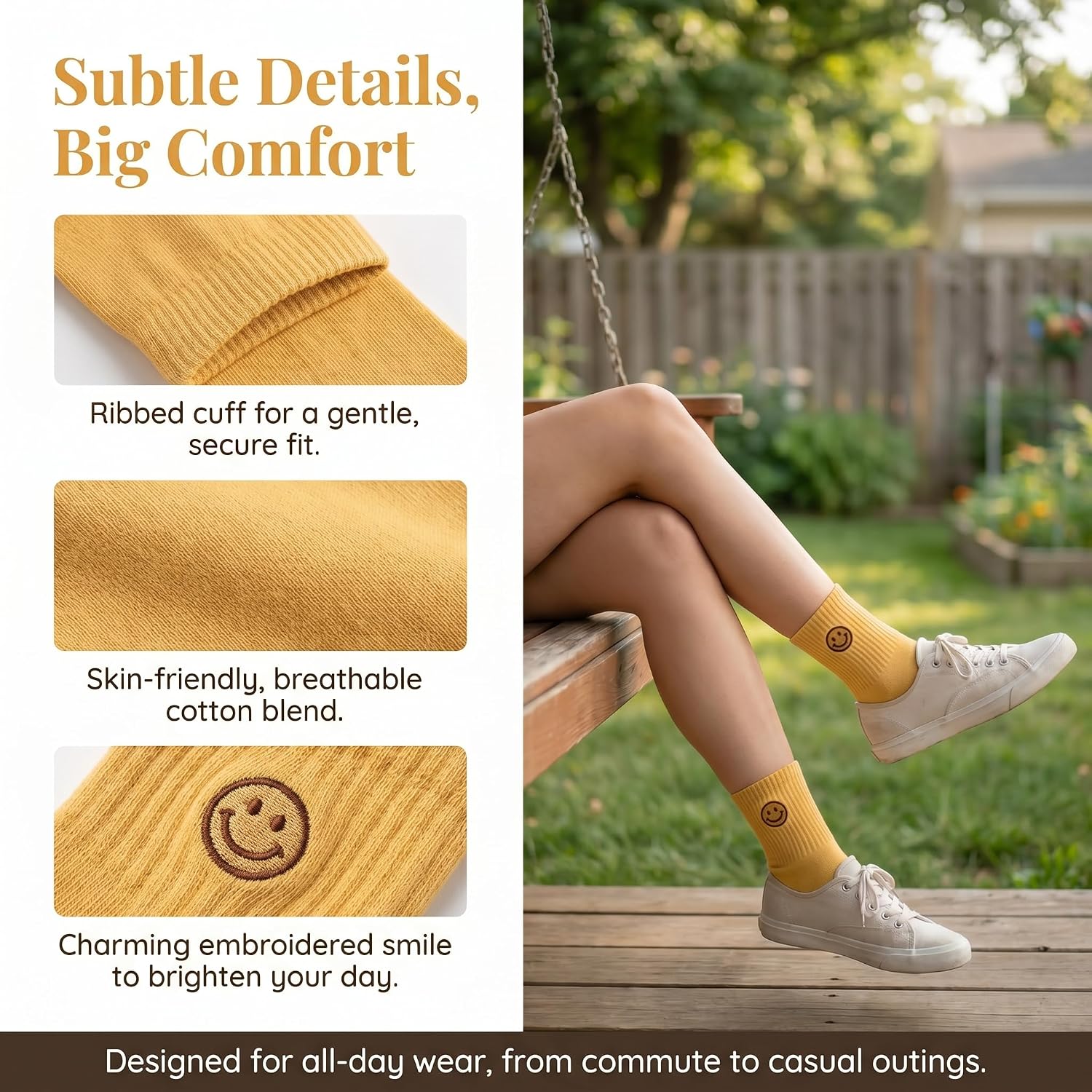 Women's Crew Socks 10 Pairs, Summer Thin Cotton Cute Smile Socks, Breathable Sweat-Absorbent Casual Socks, Elastic Cuff Reinforced Ankle Socks for Daily Wear