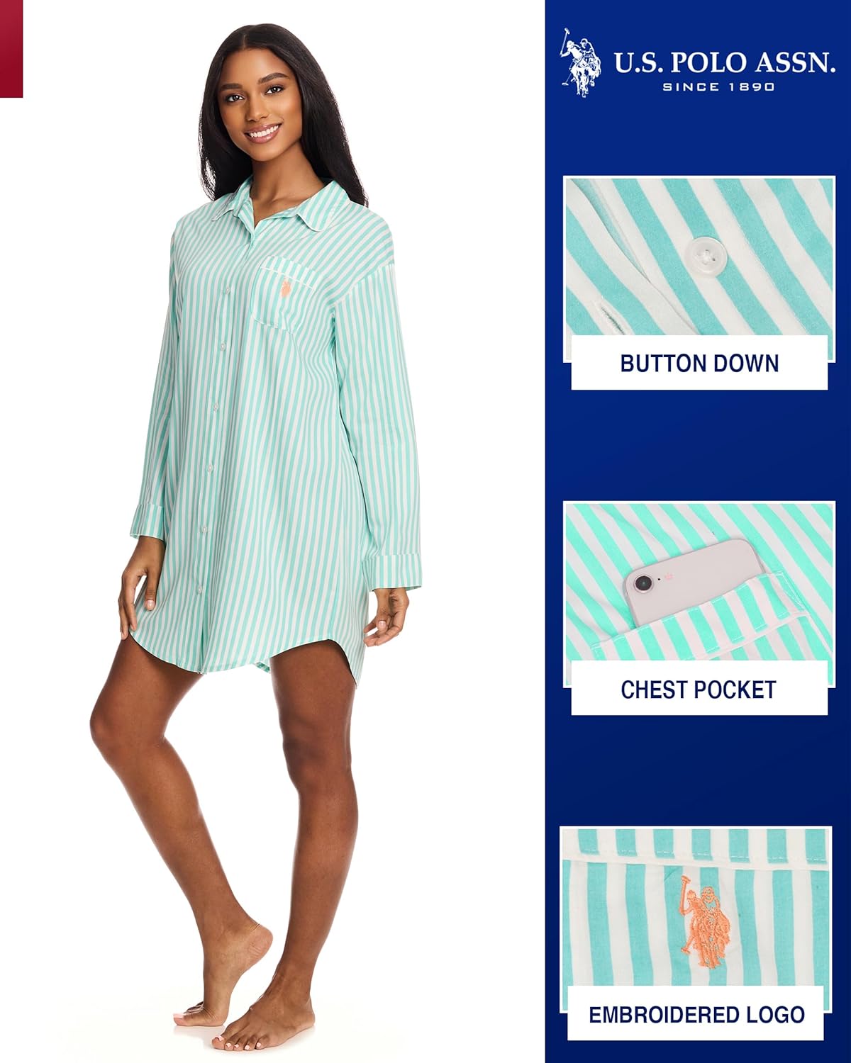 U.S. Polo Assn. Women's Sleep Shirt 2-Pack, Button Nightgown Valentines Gifts for Her - Image 2