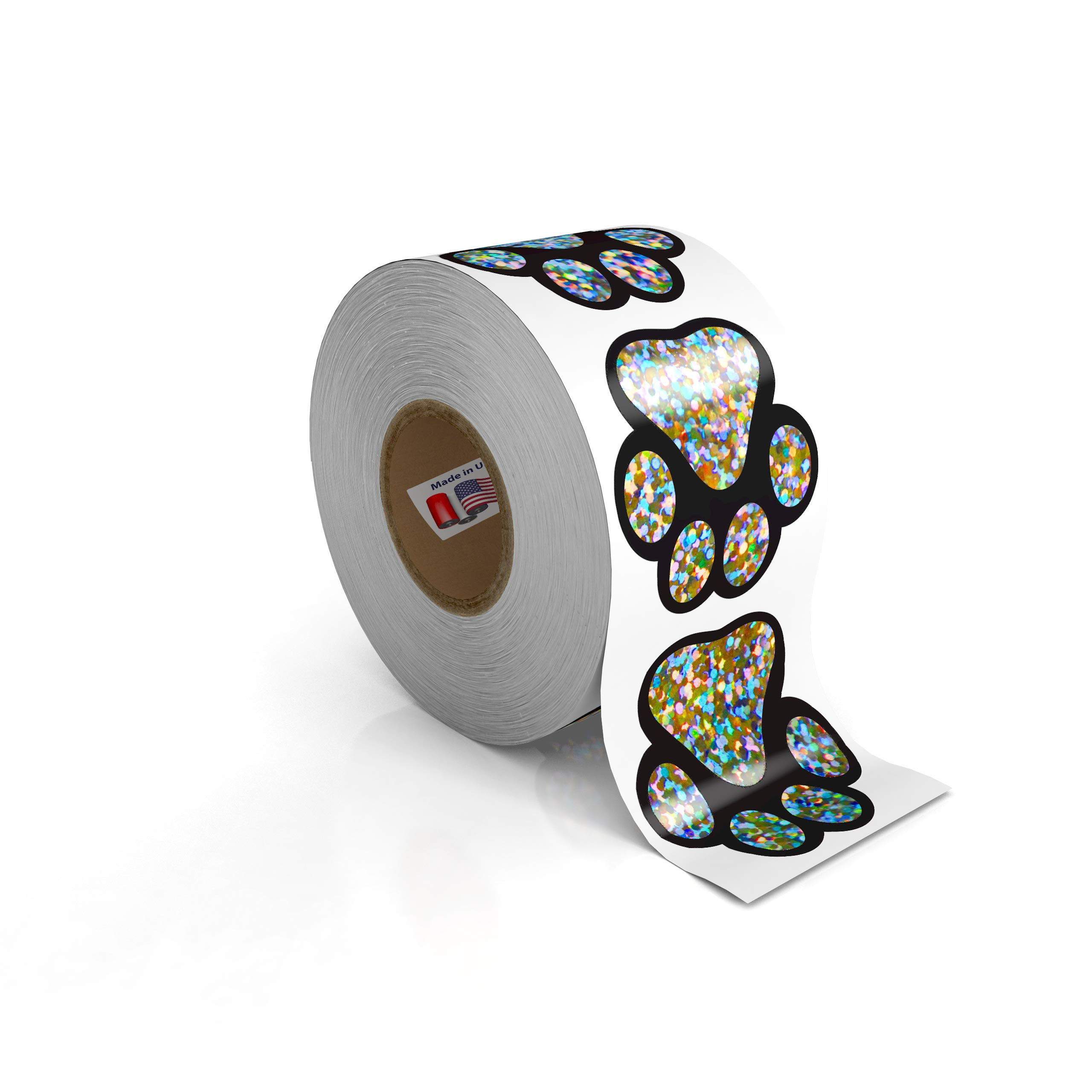 KENCO Paw Prints Animal Stickers- 500 1.5" Labels, Dog Paw Prints for Kids, Parties, Vets, Kennels, and Mailing. Made in The USA (Glitter Holo Paws)