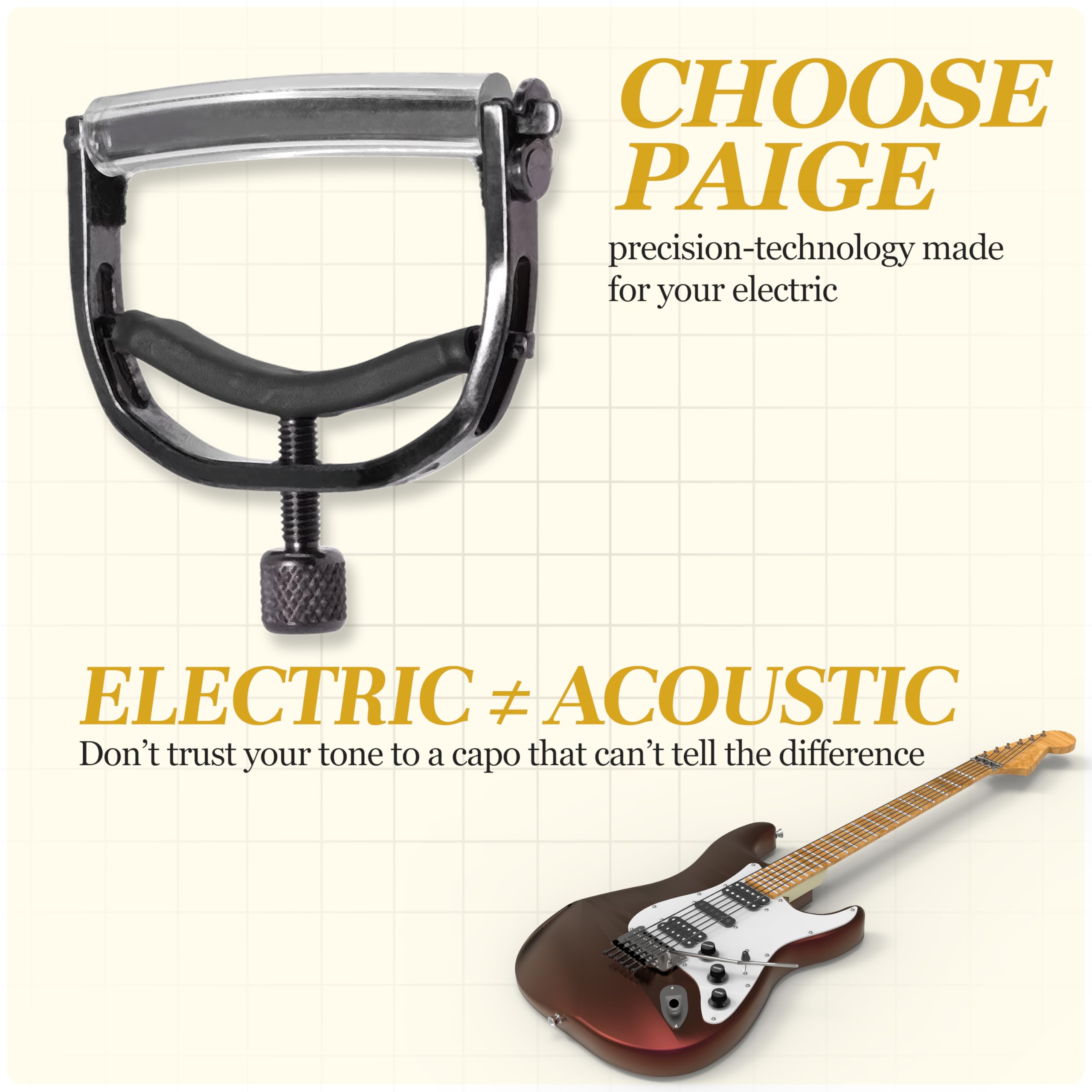 Gitarrenkapodaster für E-Gitarre, ultraleicht, verstellbare Spannung, kein Summen, klarer Ton, Saitenbiegen, handgefertigt in den USA von Paige Capo