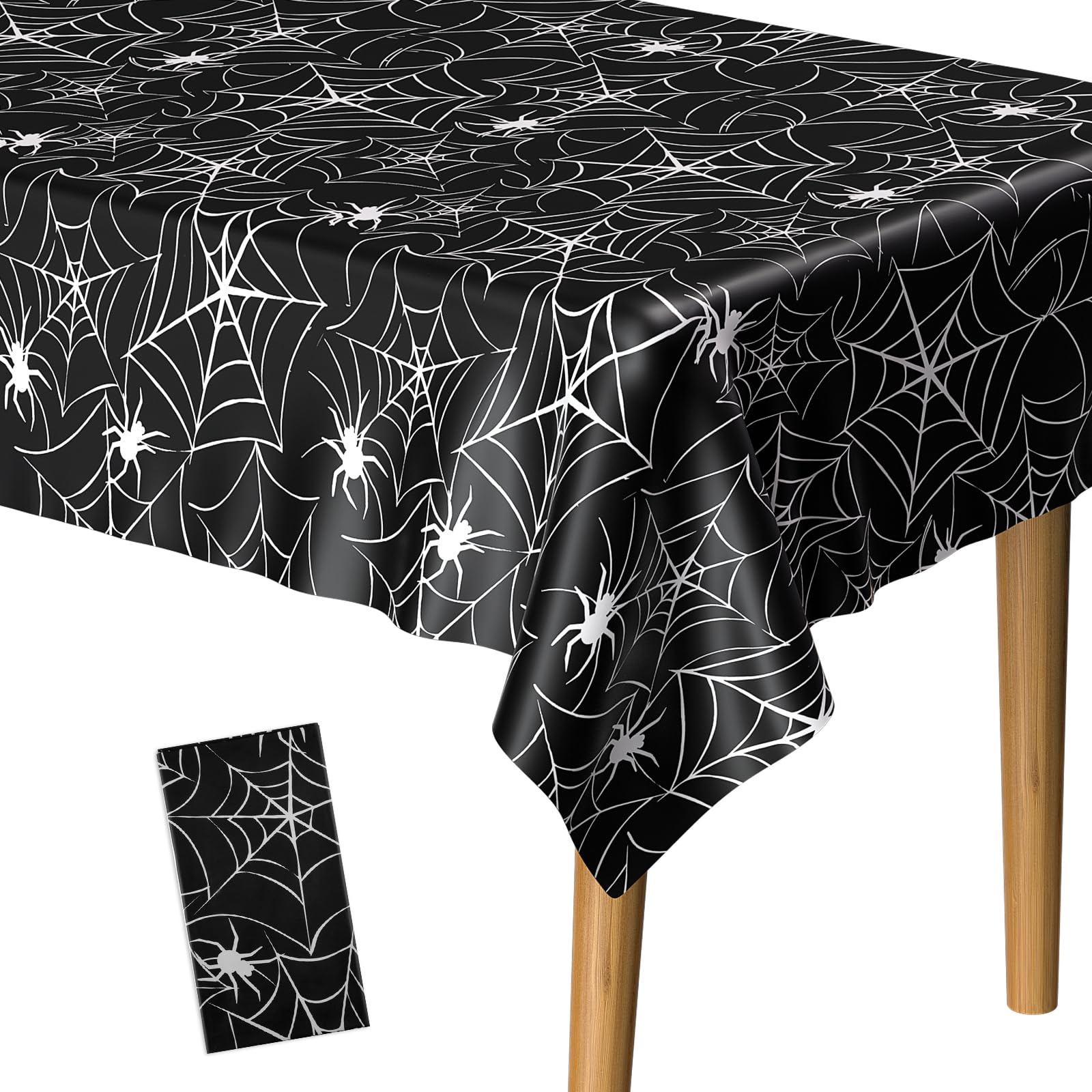 PLULON Halloween Tablecloth 137x 274cm Spider Web Plastic Table Cloth Happy Halloween Table Cover for Holiday Dinner Table Decorations Halloween Party Supplies