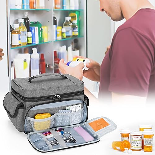 Vista 8 de CURMIO Bolsa de almacenamiento de medicamentos vacía, organizador de botellas de píldoras con cerradura con bolsas portátiles con cremallera