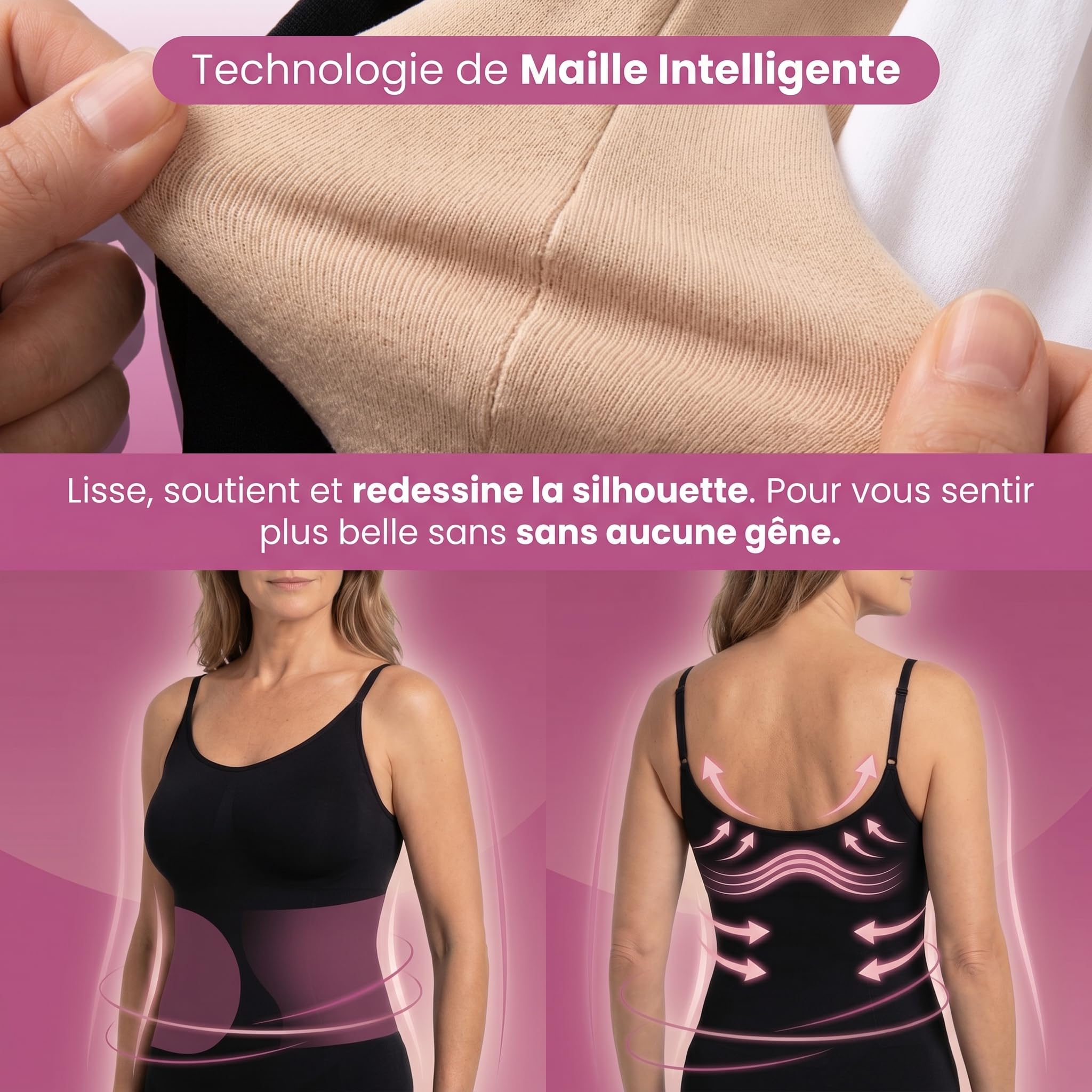 coin féminin Débardeur Amincissant, 2 Débardeur Femme Gainant Sans Couture Top Sculptant avec Soutien Gorge Intégré Bretelles Réglables Effet Ventre Plat Invisible sous Vêtements S-4XL