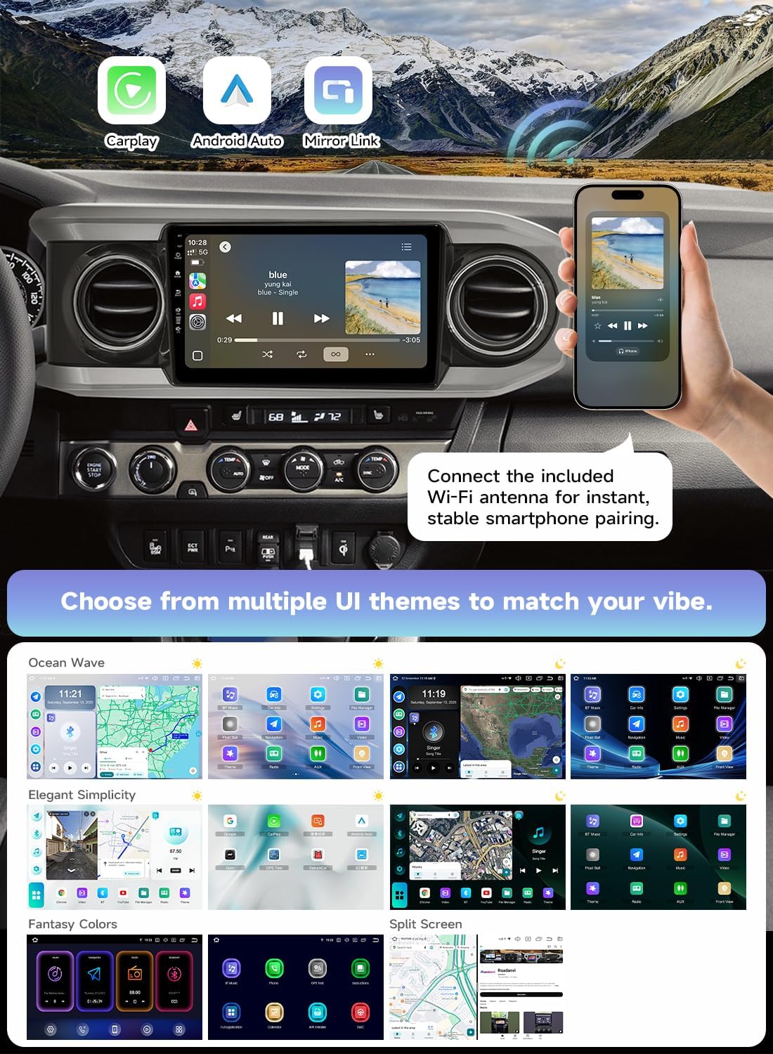 Roadanvi X14 6G+128G Head Unit for Toyota Tacoma 2016-2022 Wireless Apple Carplay & Android Auto, 10.2" Touch Screen Car Stereo, Bluetooth 5.2 GPS Navigation,4G LTE,5G WiFi,DTS Radio
