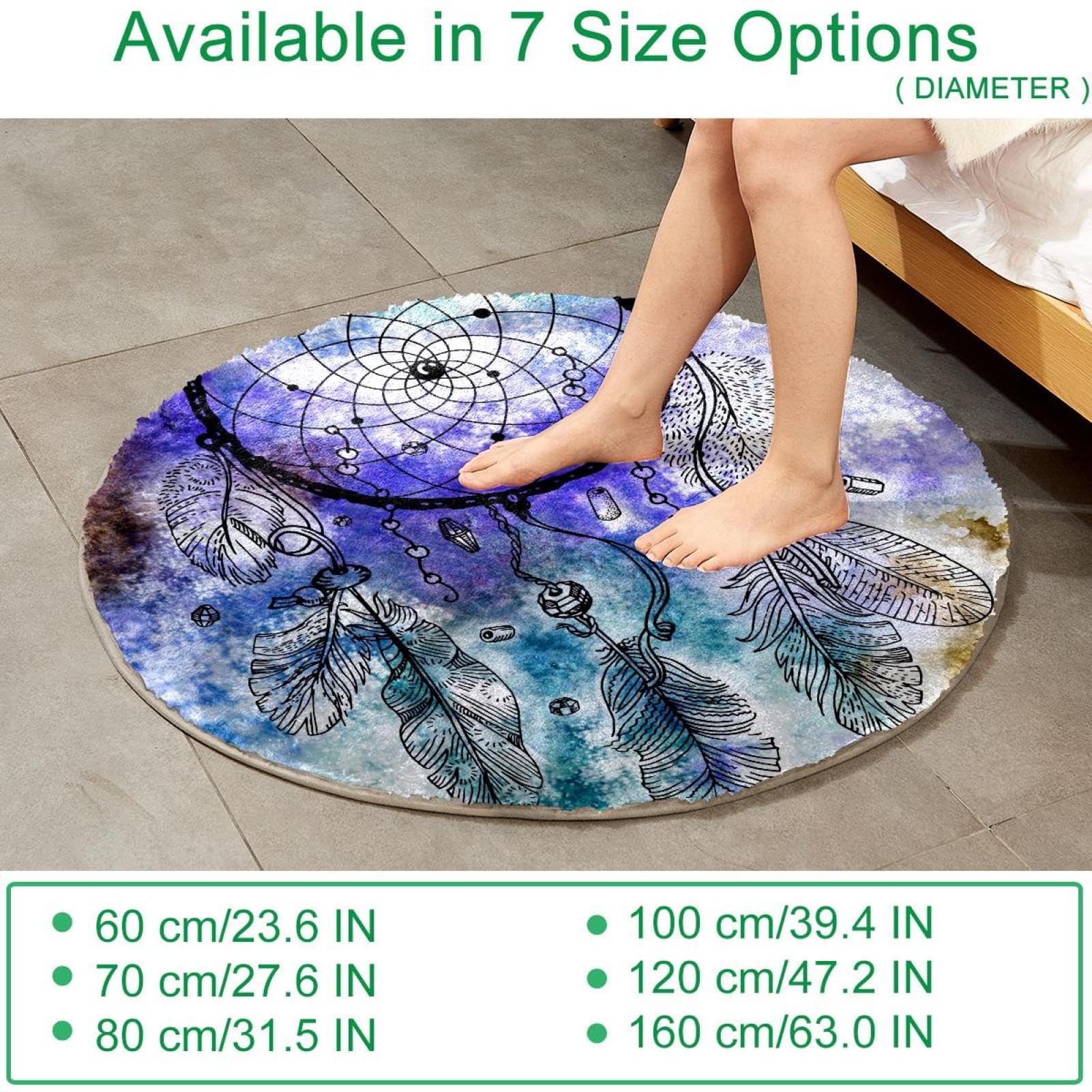Flauschiger, weicher Teppich für Wohnzimmer, Schlafzimmer, Traumfänger, rutschfest, zottelig, waschbar, Teppich für Schlafzimmer, Spielbereich, Kinderzimmer, dekorativ, 80 cm