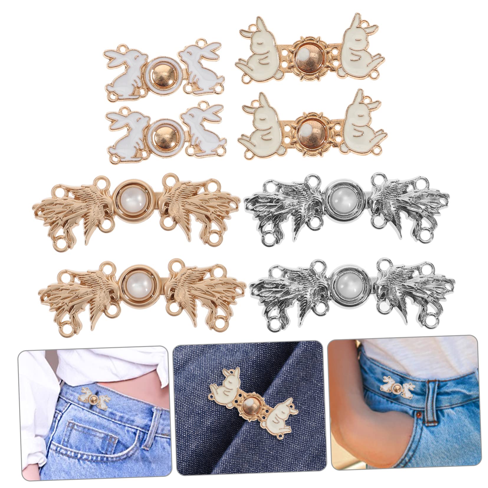 8-częściowe przedłużacze guzikowe z regulacją w pasie do dżinsów - Leklaig Jeans Guziki ściągające do luźnych spodni, aluminiowe klipsy do szycia