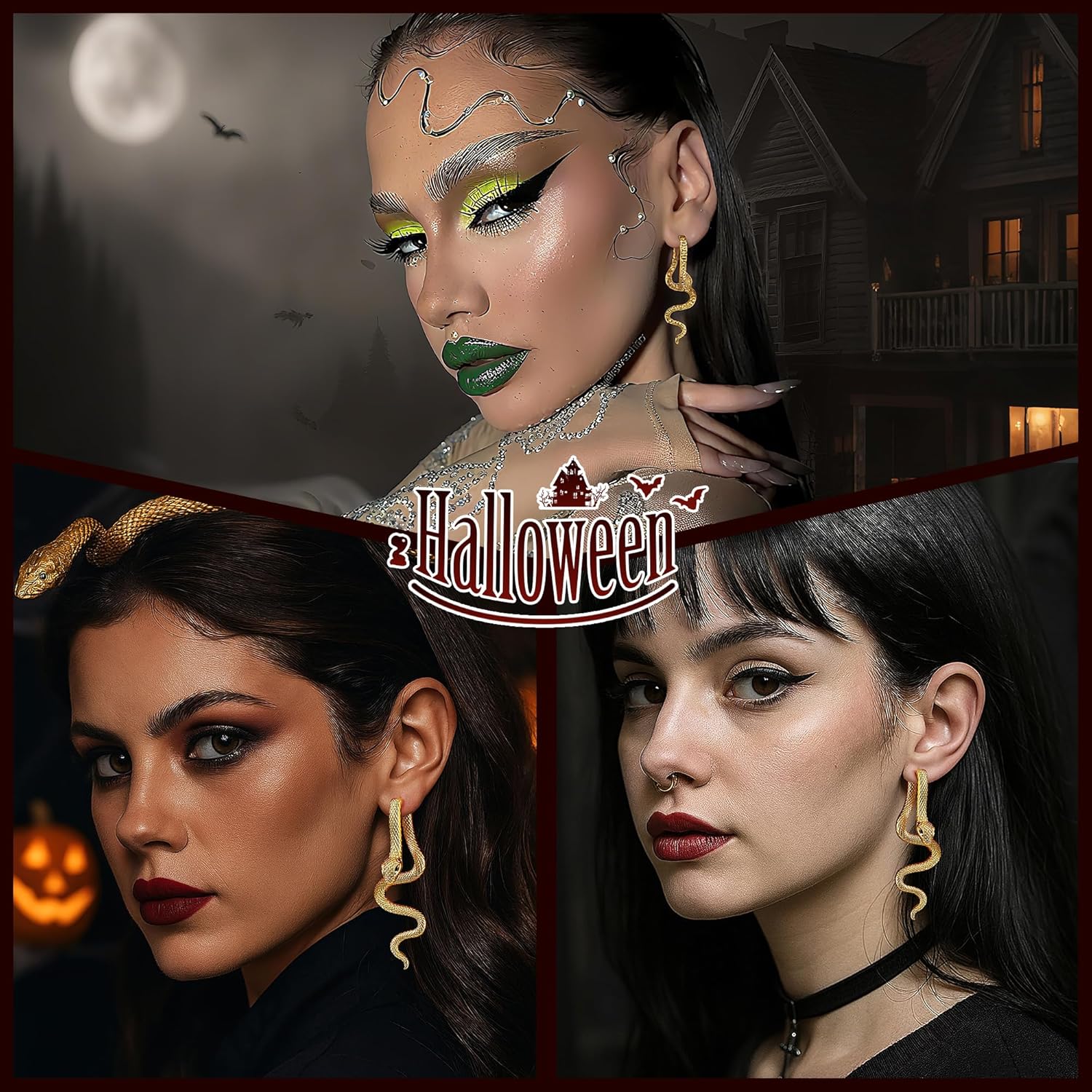 Gold Snake Earrings, Halloween Earrings as Halloween Costume Accessories Snake Jewelry for Snakes Costume Gothic Earring as Snakes Accessories for Women - Image 4