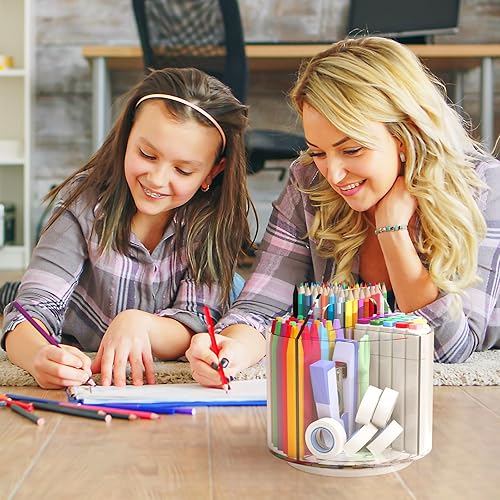 Miniatura 7 de Absonic Portalápices para niños, soporte giratorio de 360 grados para organizador de escritorio y almacenamiento, 4 compartimentos, organizador de