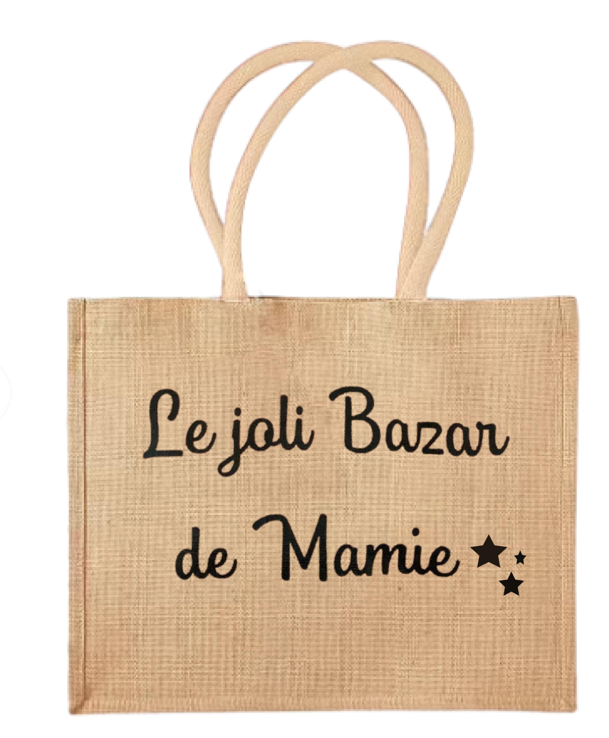 Cadeau Mamie - Sac en Jute "Le Joli Bazar de Mamie" 30x42 cm | Sac Écologique et Pratique pour Mamie | Idée Cadeau Originale pour Noël, Anniversaire ou Fête des Grands-Mères