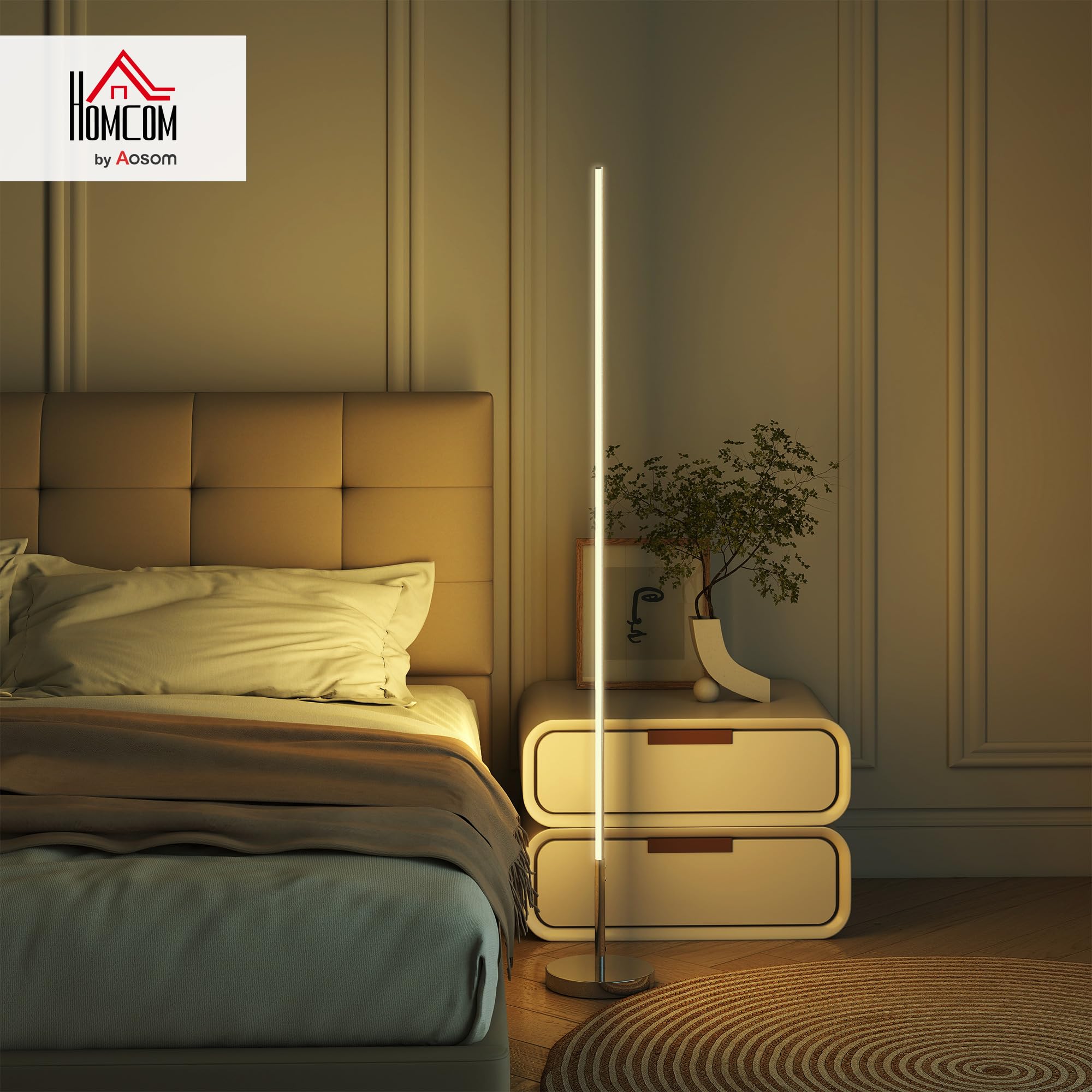 HOMCOM Lampada da Terra LED Alta 150 cm Luminosità Regolabile Argento | Temperatura Colore Regolabile, Telecomando Magnetico, Timer, Interruttore a Pedale