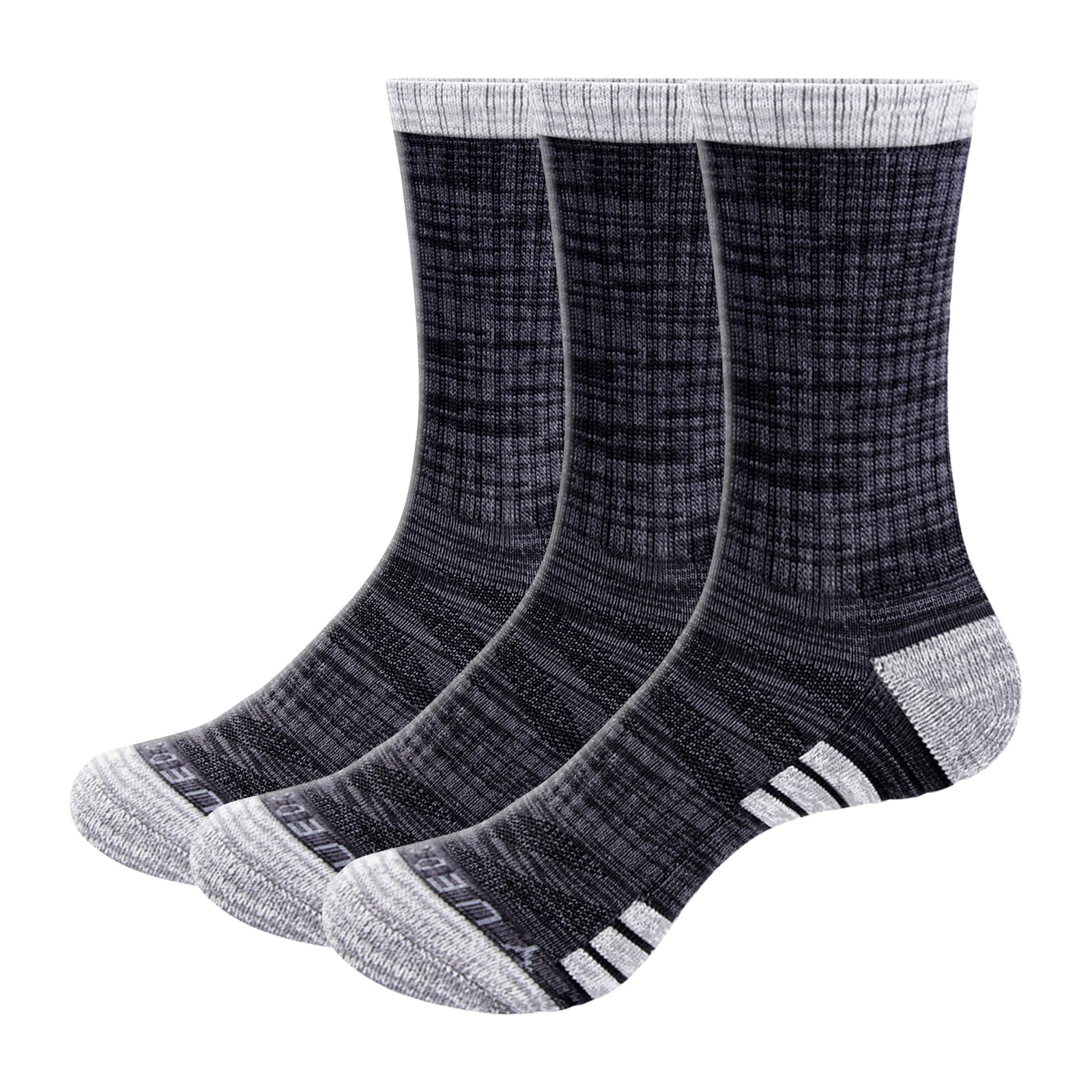 YUEDGE Mens Cotton Cushioned Walking Sports Socks Thick Black Casual Mens Socks Breathable Anti-Odor Work Socks Moisture Wicking Athletic Crew Sock For Men 9-11, 3 Pairs