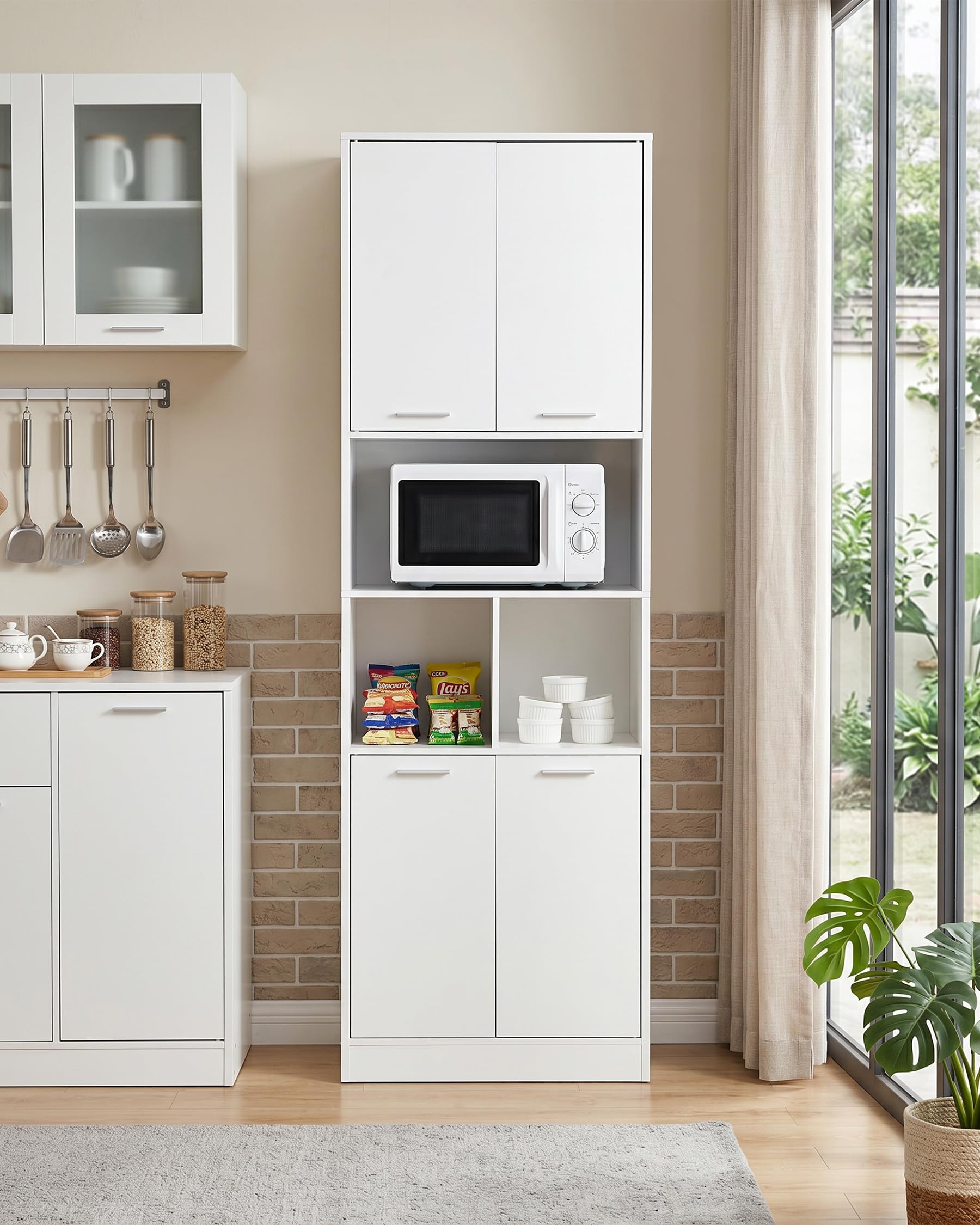 hitsuki Armario Cocina 60x40x180.5cm Mueble Almacenaje con Estantes Ajustables Vitrina para Cocina Salón Baño Blanco