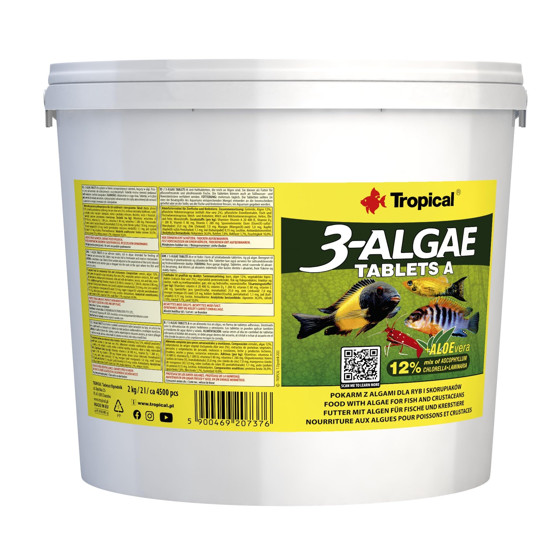 3-Algae Tablets A 2kg / 2L - Alimento con Algas para Peces y crustáceos