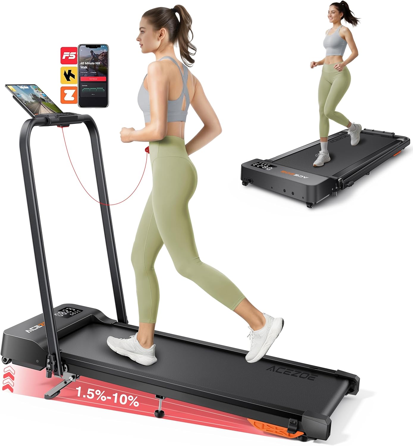 2-in-1 Foldable Treadmill with 3-Level 10% Incline, Walking Pad for Home Small Office, Compact Portable Under Desk Treadmill with Handle,Dual LED Display, APP & Remote, 300 lbs Capacity - Image 1 of 8