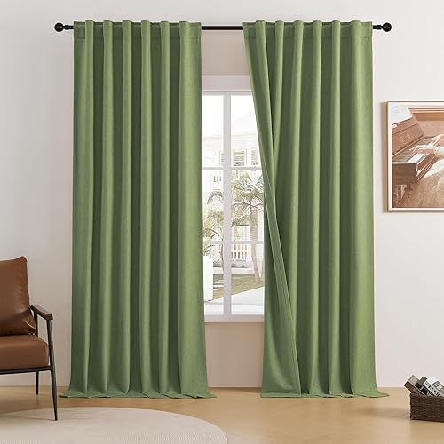 Miniatura 19 de DUALIFE - Cortinas de lino opacas beige de 54 pulgadas de largo, con pestaña trasera y bolsillo para cortinero, cortinas estrechas para dormitorio,
