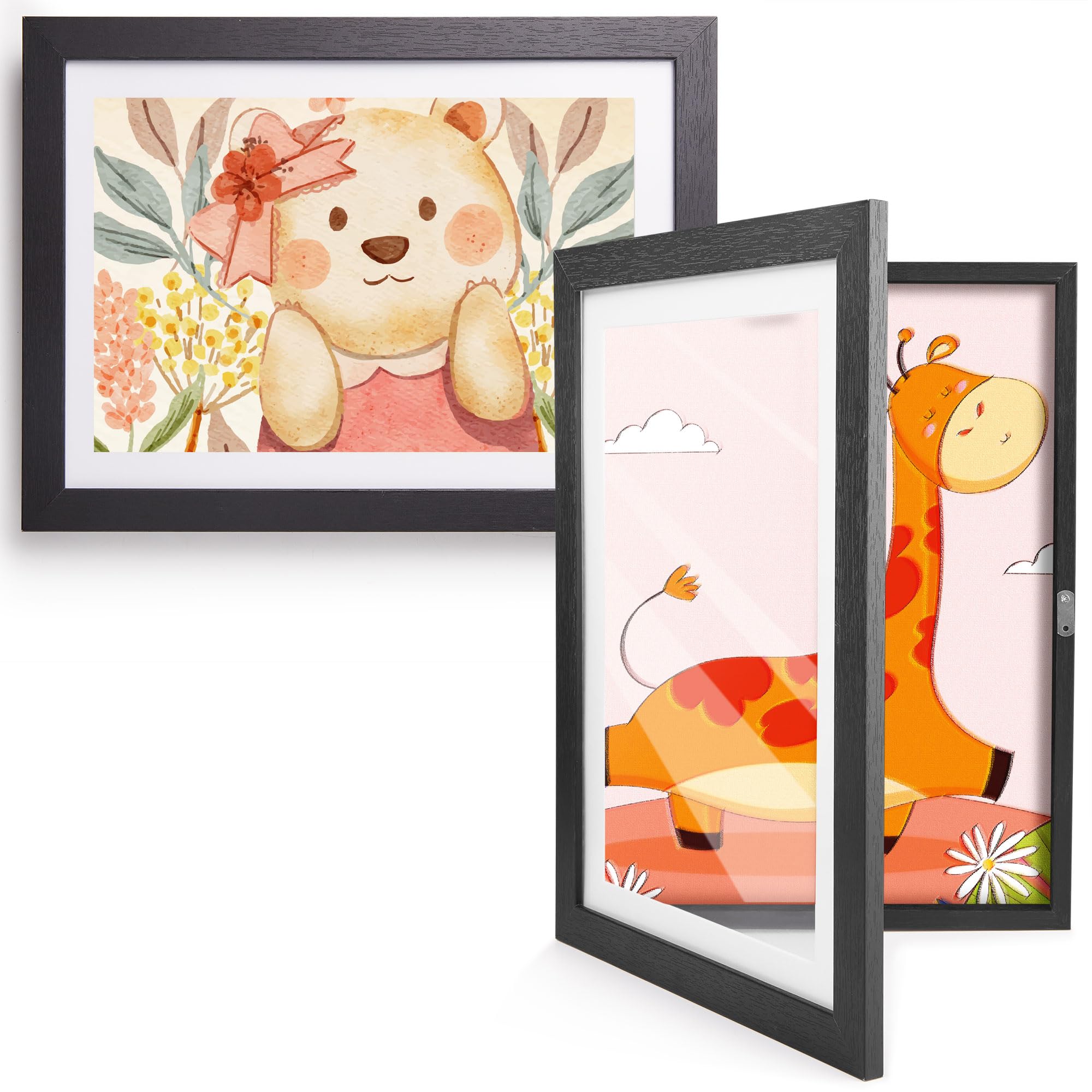 Kromapolis 2 Pack Kids Art Frame, 8x11 Front Opening Artwork Display Frames with Storage Holds up to 150 Paintings, A4 Picture Frame Changeable for Children's Art Projects, Drawings, Photos (Black)