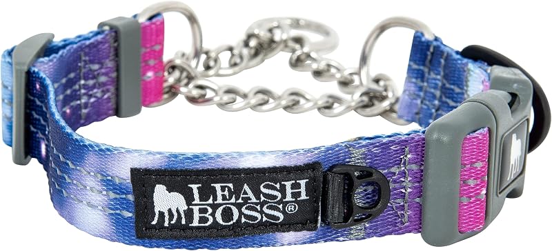 Leash Boss Collar Martingala para Perros - Cadena de Acero | Collar de perro de nailon reflectante para perros grandes, medianos y pequeños | Collar de entrenamiento para mascotas sin tirones, pequeño