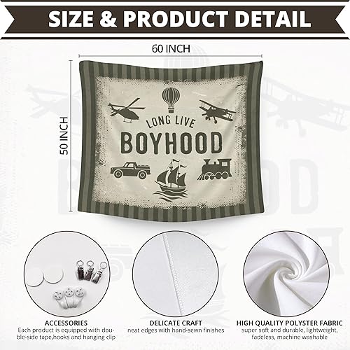 Miniatura 7 de WAITPI Tapiz de pared para colgar en la pared de los niños y niñas, diseño retro de coches de infancia, barco, avión, decoración para habitación de