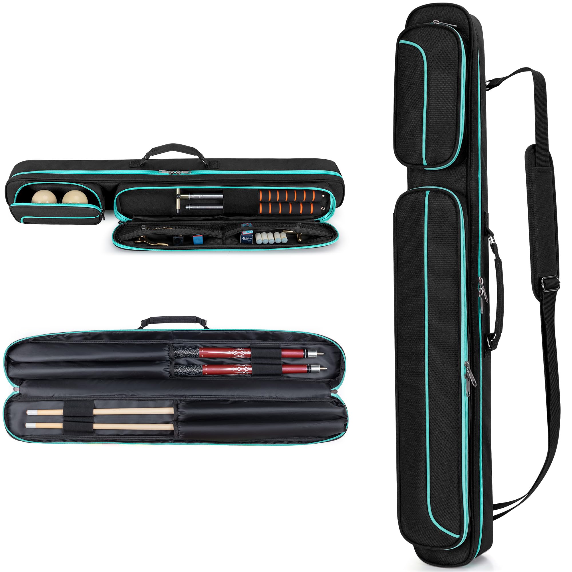 GOBUROS Pool Cue Case 2 x 2, Soft Pool Stick Carrying Case for 2 Sticks