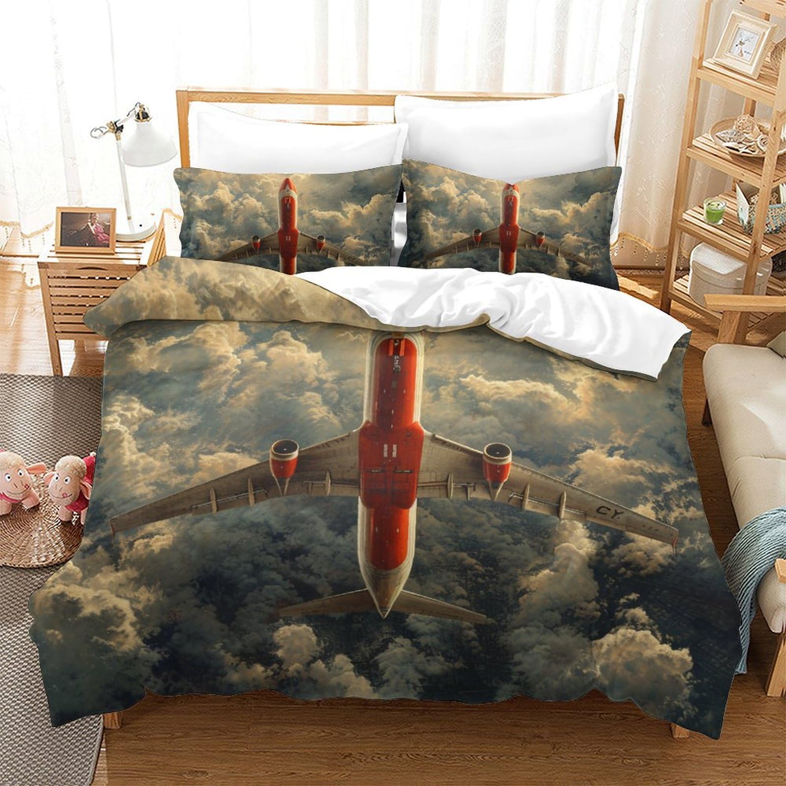 Ensemble de literie avion 3D king pour transformer la décoration d'une chambre d'adolescent