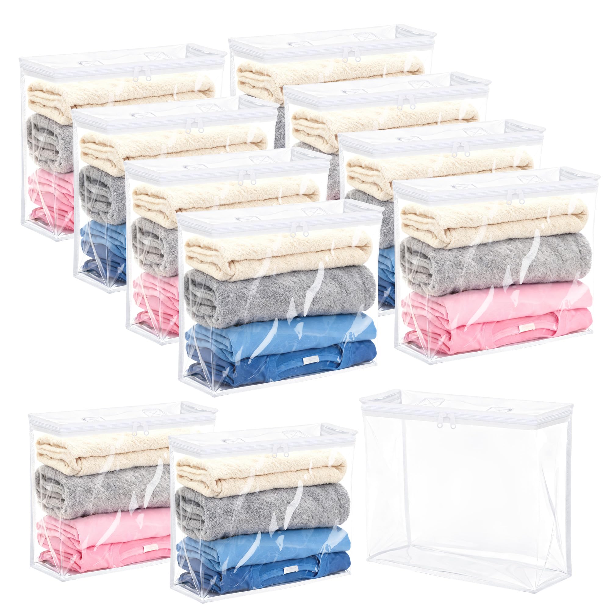 Axincardarm 12 Pack Clear Zippered Storage Bags 40 x 30 x 10cm PVC Clothes Organizer Bag, Transparent Plastic Storage Bags with Zipper for Closet Linen Sweater Pillow Bed Sheet Blanket