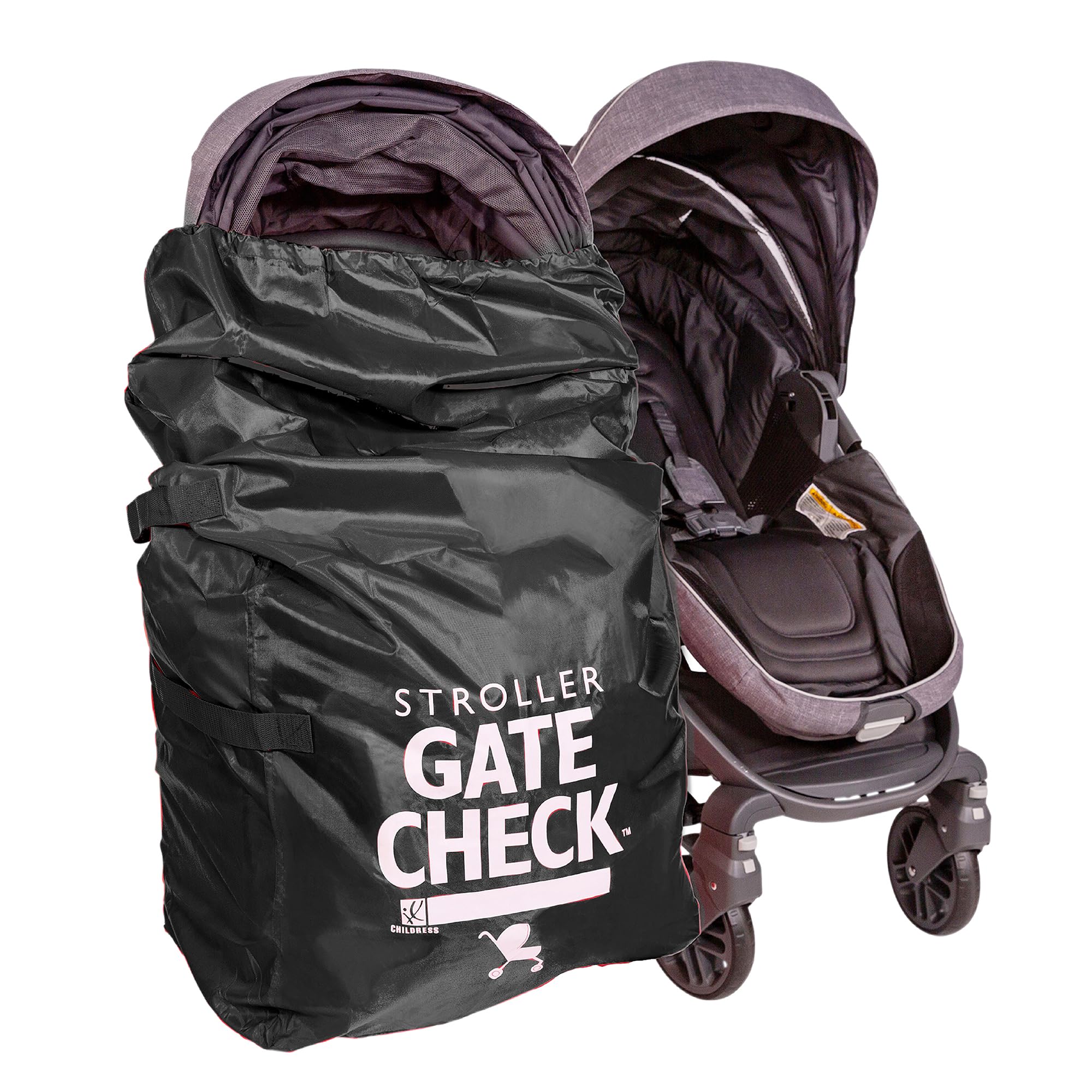 J.L. Childress Gate Check Bag for Single & Some Double Strollers - Travel Bag for Airplane, Fits Most Standard Baby Strollers, Airport Accessories Gate Check, Flying Essentials - Black