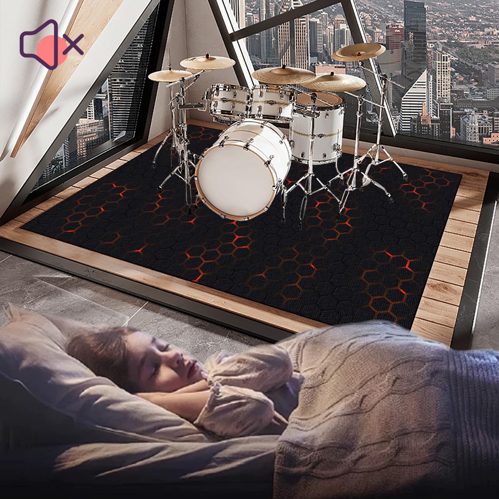 Schlagzeugteppich Drum Teppich, Schlagzeug Teppich, 120 x 80 cm Elektrisches Schallschutz Akustik Teppich, rutschfest Schalldicht Drum Teppich Matte, Professionelles rechteckiges, Trommelmatte
