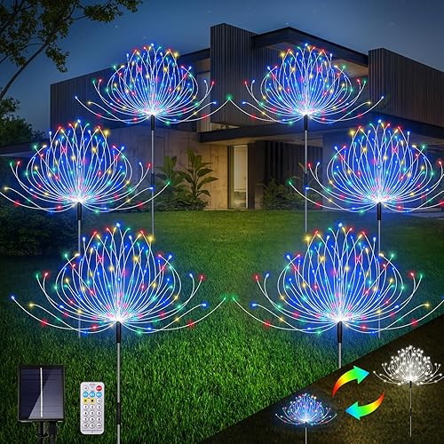 Paquete de 6 luces solares de jardín, luces solares mejoradas, 11 modos de luz blanca fría y multicolor, luces solares decorativas para exteriores,