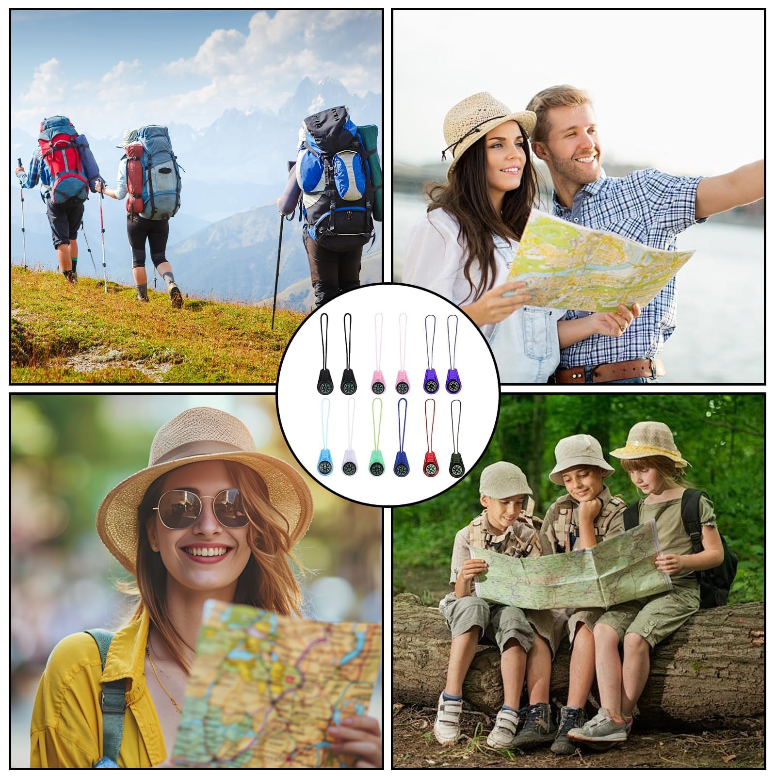 HARY Set di mini bussola, 12 portachiavi con bussola multicolore, per esterni, per bambini, per campeggio, escursioni e sopravvivenza