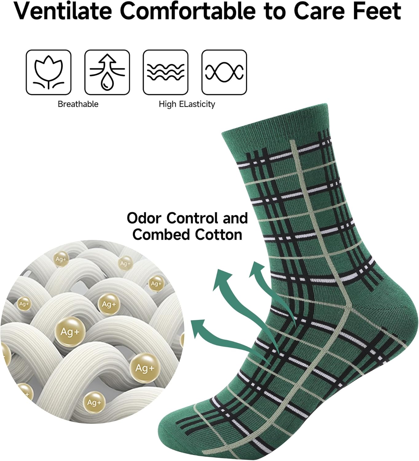 Mens Dress Socks Anti Odor Combed Cotton Quick Dry Moisture Wikcing Size 8-13 Socks - Image 4